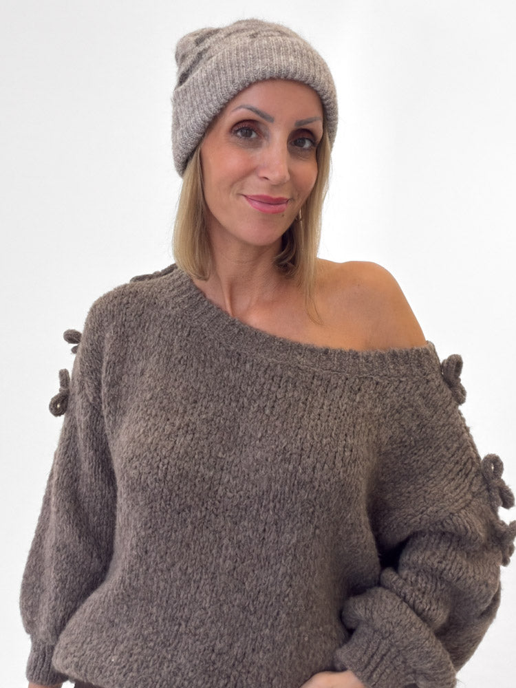 "Lilou Hat" kuschelige Leo Mütze aus Wolle - mocca/braun