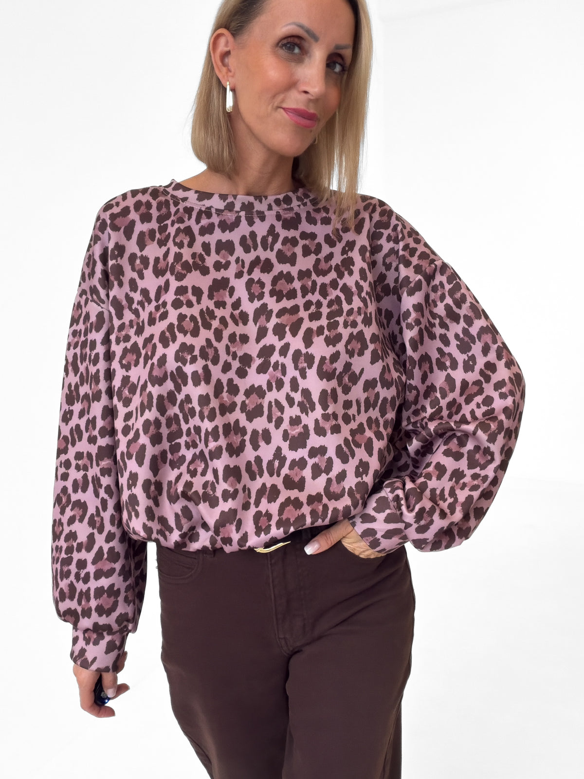 "Tavira" weicher Leo Ballonpullover - beere