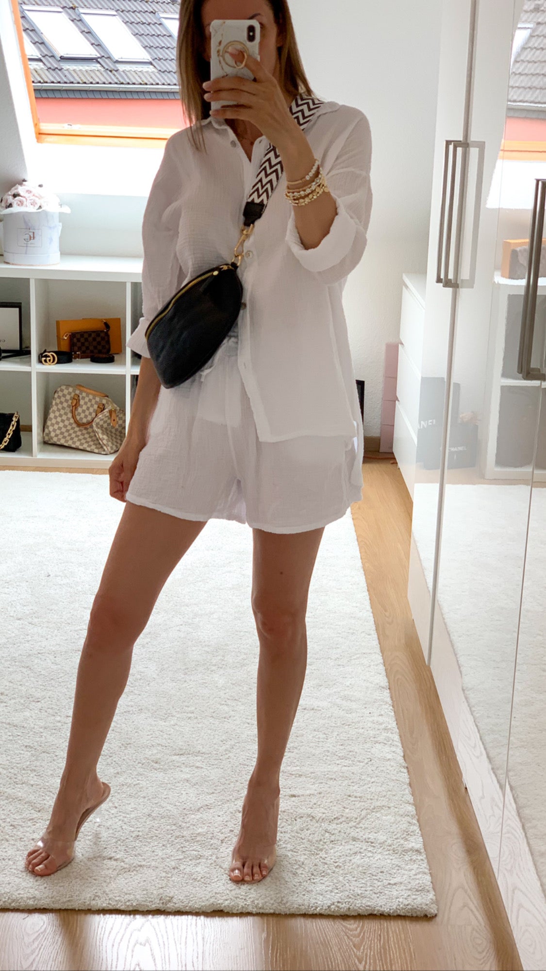 "Waffle Set" Bluse und Short aus Baumwolle - weiß