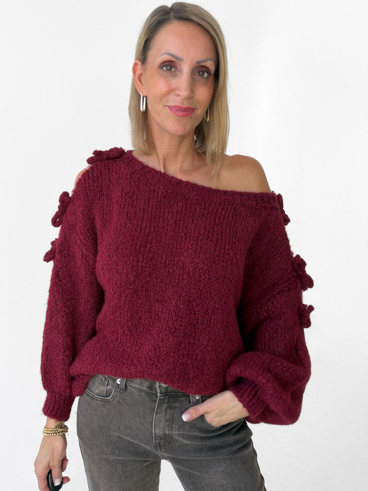 "Soft Bow" weicher Pullover mit Schleifen aus Wolle & Viskose - bordeaux