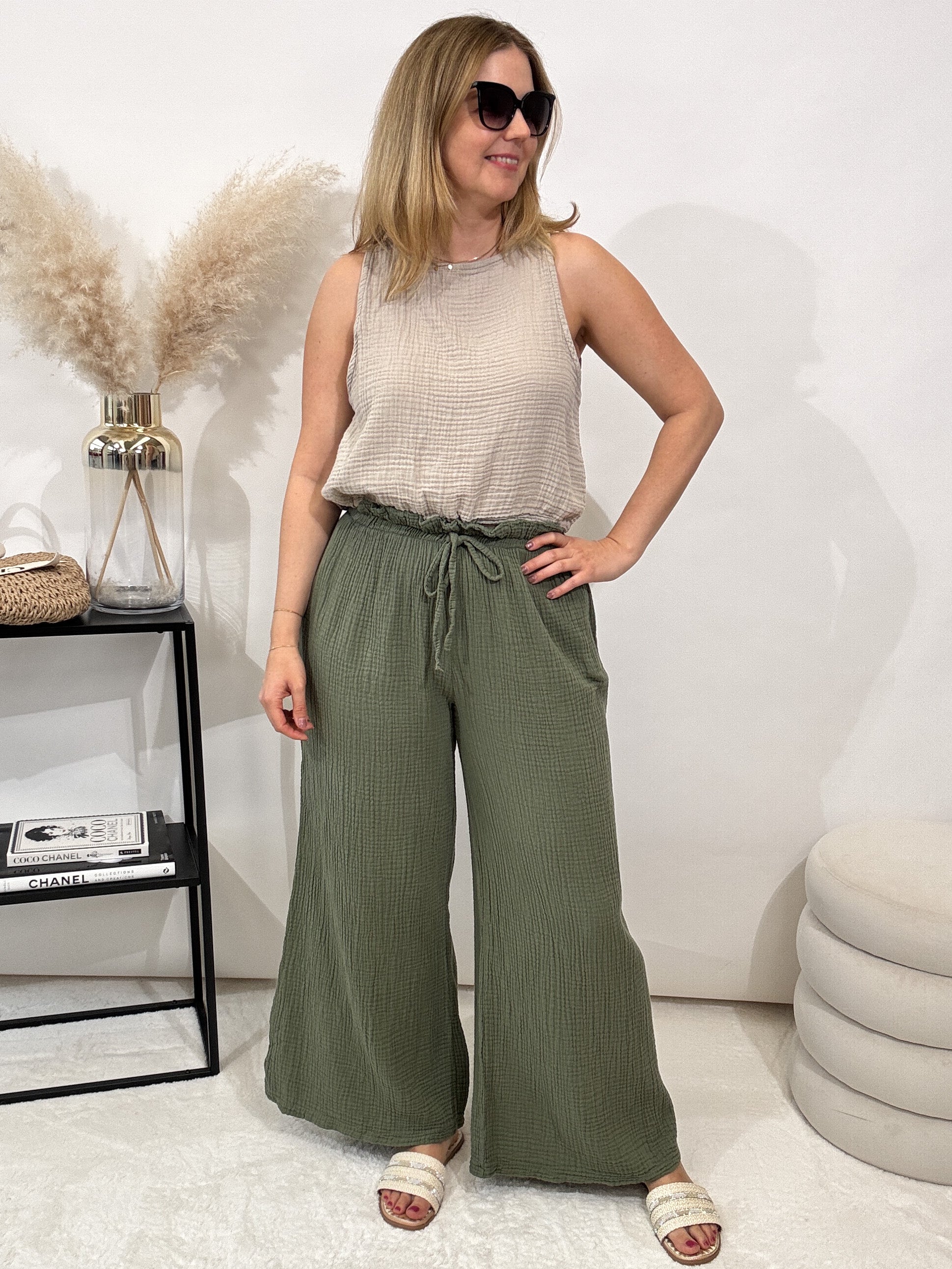 "Musselin Pants 2.0" Hose aus Baumwolle (bis Größe 44) - khaki