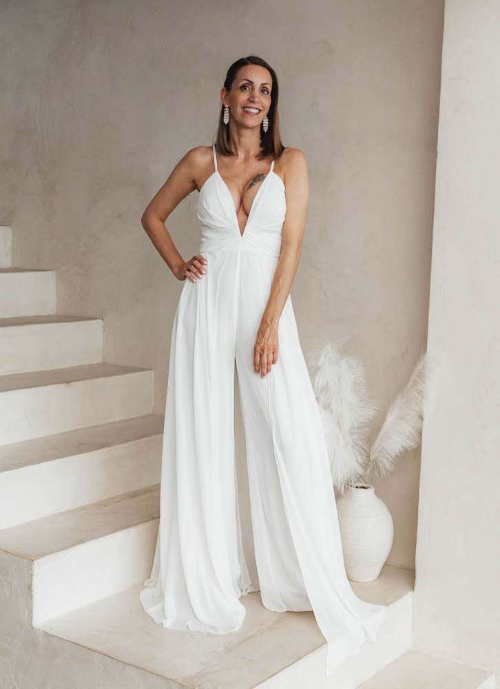 Langes elegantes Hosenkleid - weiss