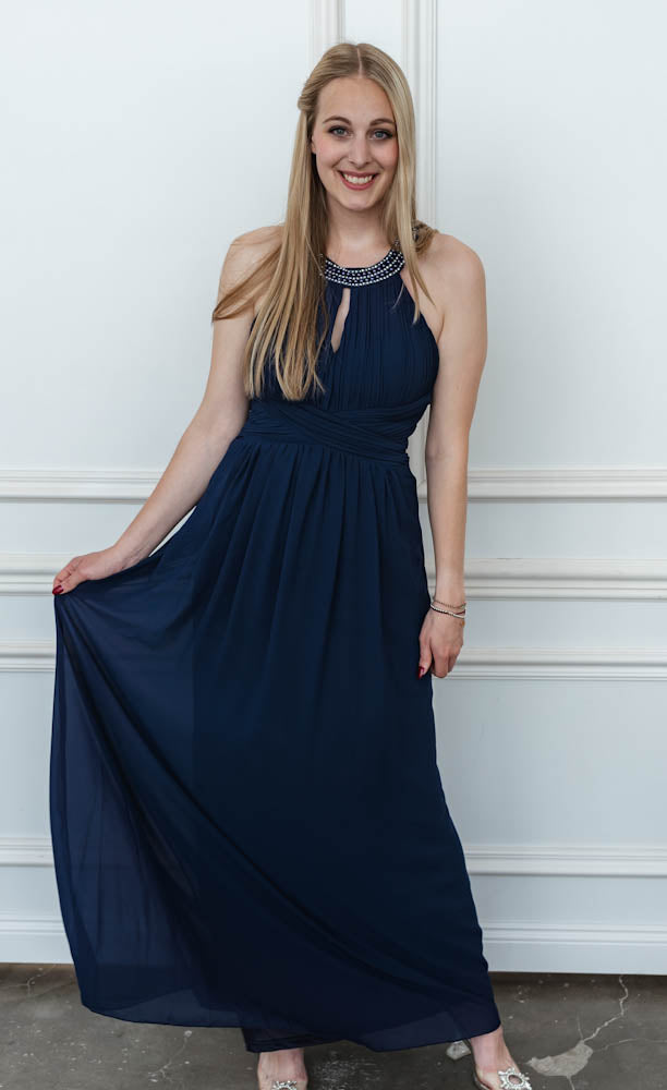 B-WARE: Langes elegantes Abendkleid - marineblau (Größe S)