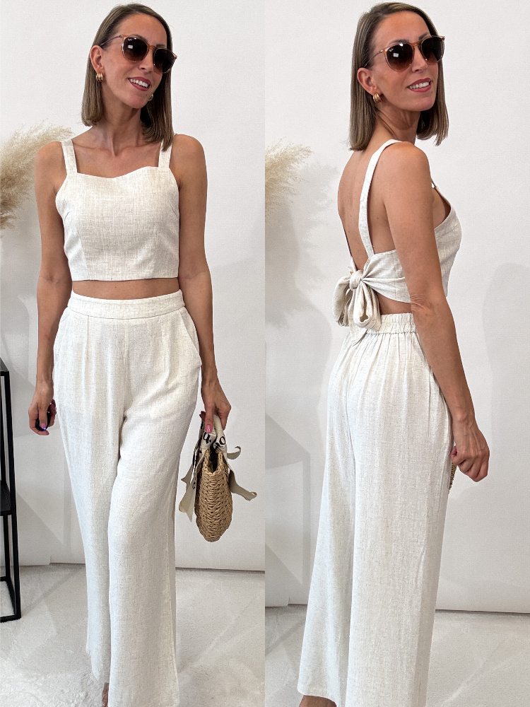 "Lino" Leinen Top zum Binden - beige