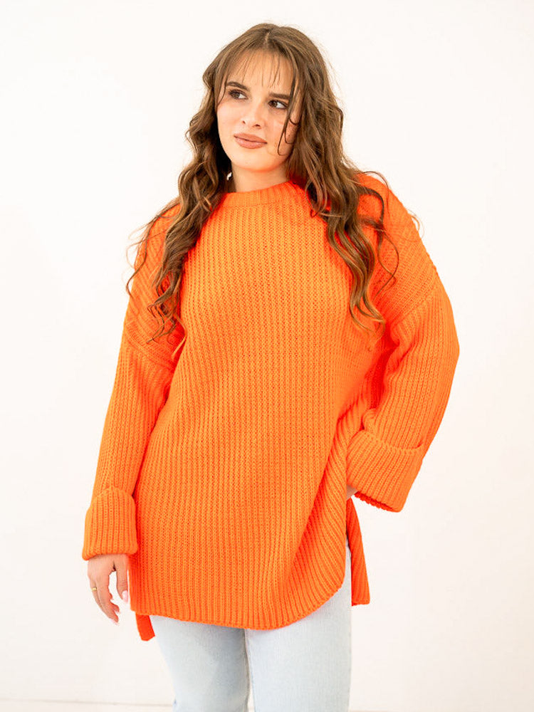 Strickpullover mit Schlitz - orange