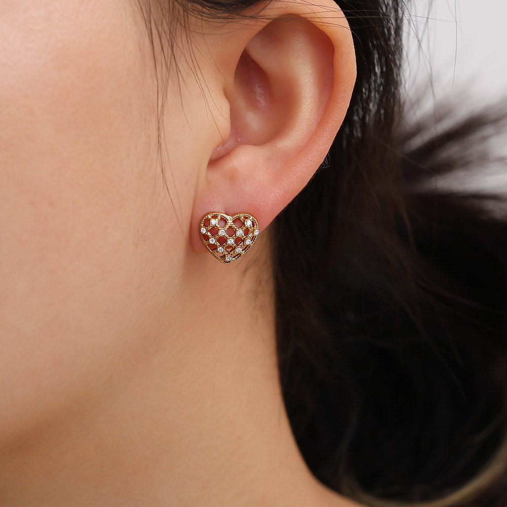 "Love Elegant Diamond Heart" funkelnde Ohrringe - gold