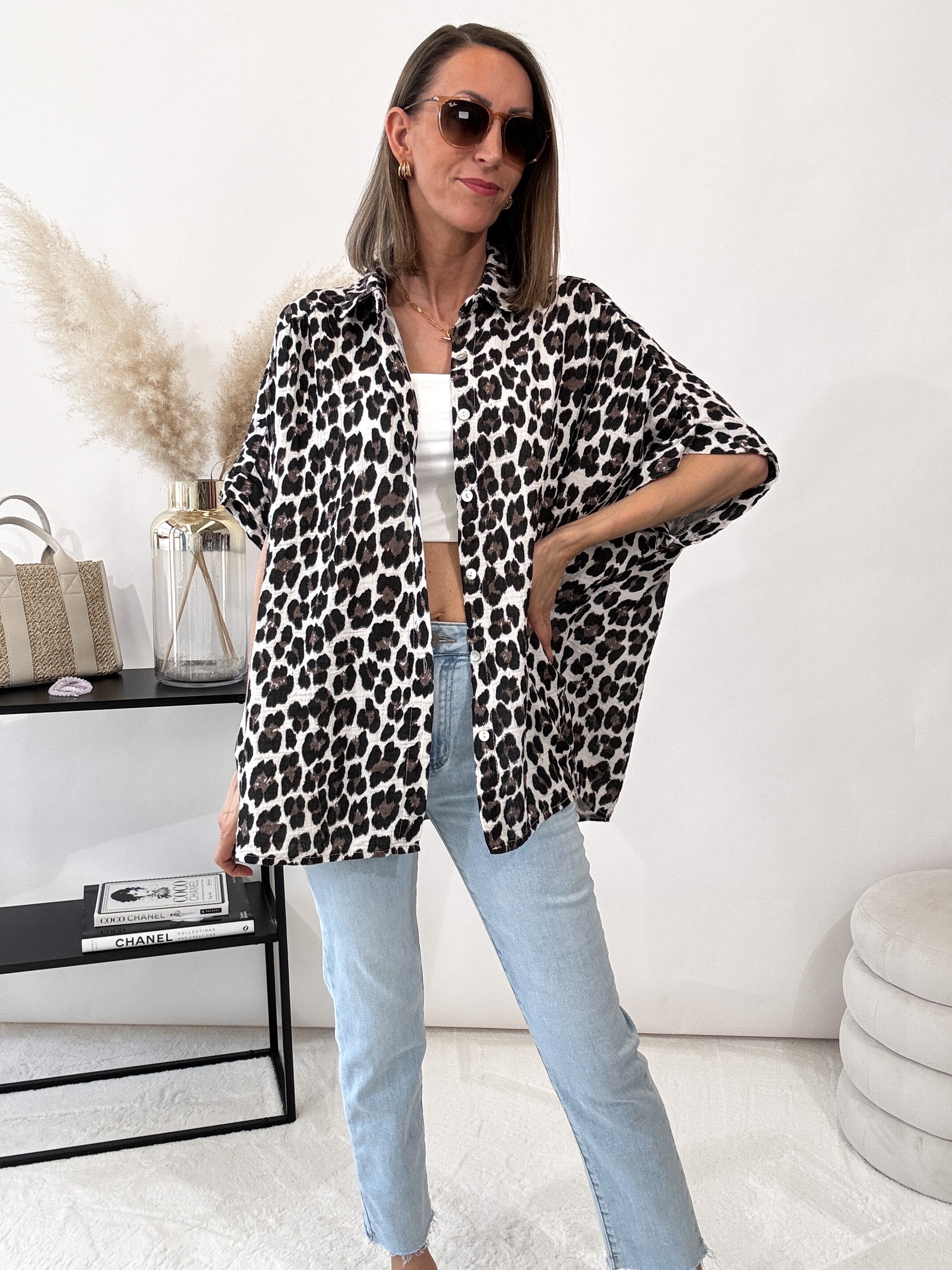 "Waffle Leo Midi Summer" Bluse aus Musselin - weiß