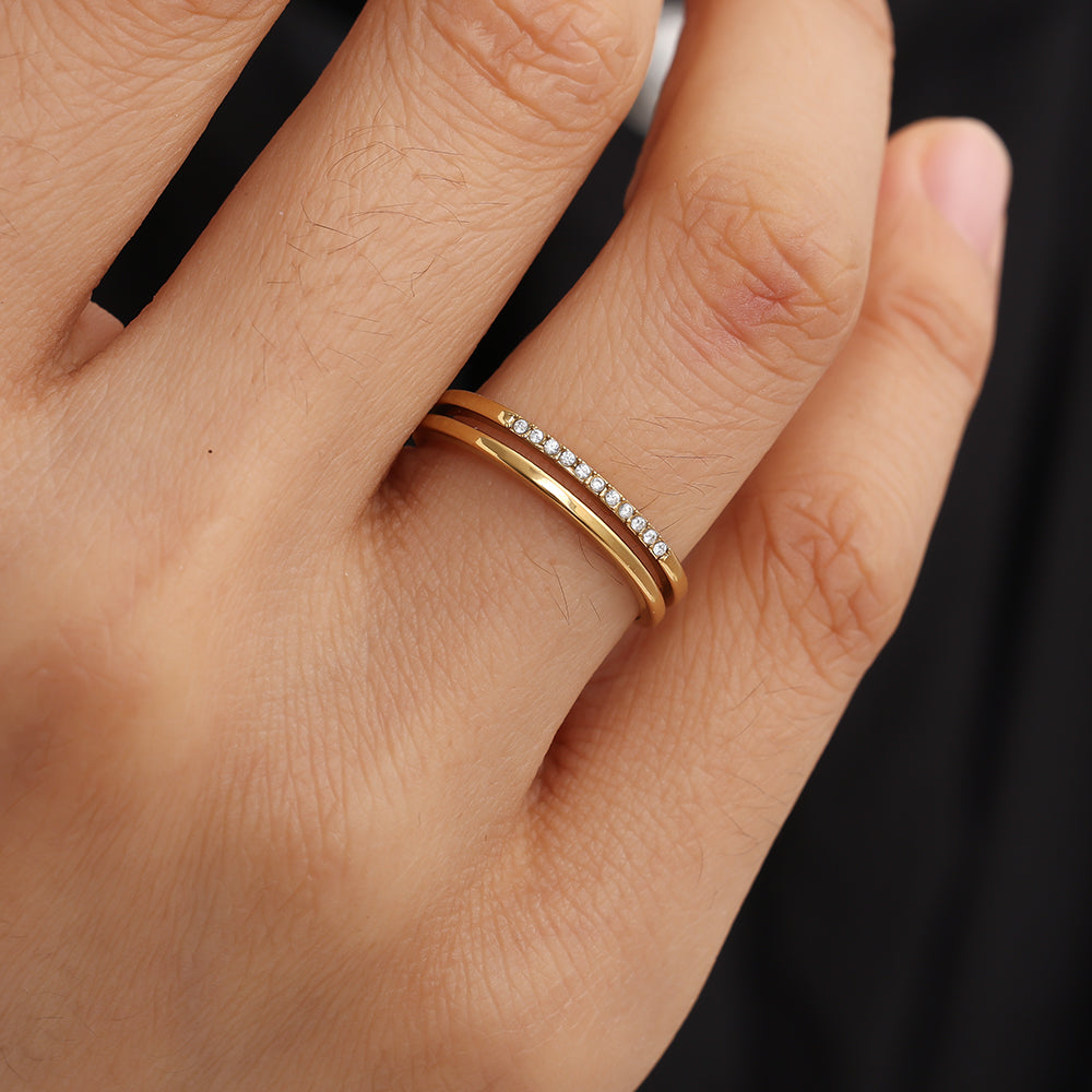 "Two Layer Simple Diamond" stylischer Ring - gold