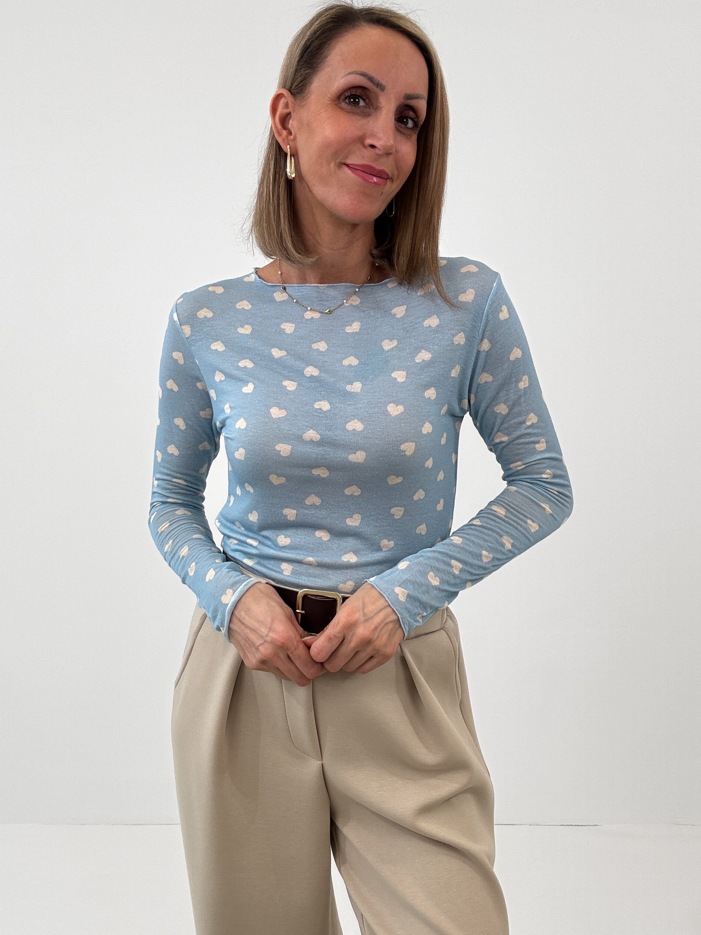 "Como Herz" kuscheliges Cashmere Longshirt - hellblau