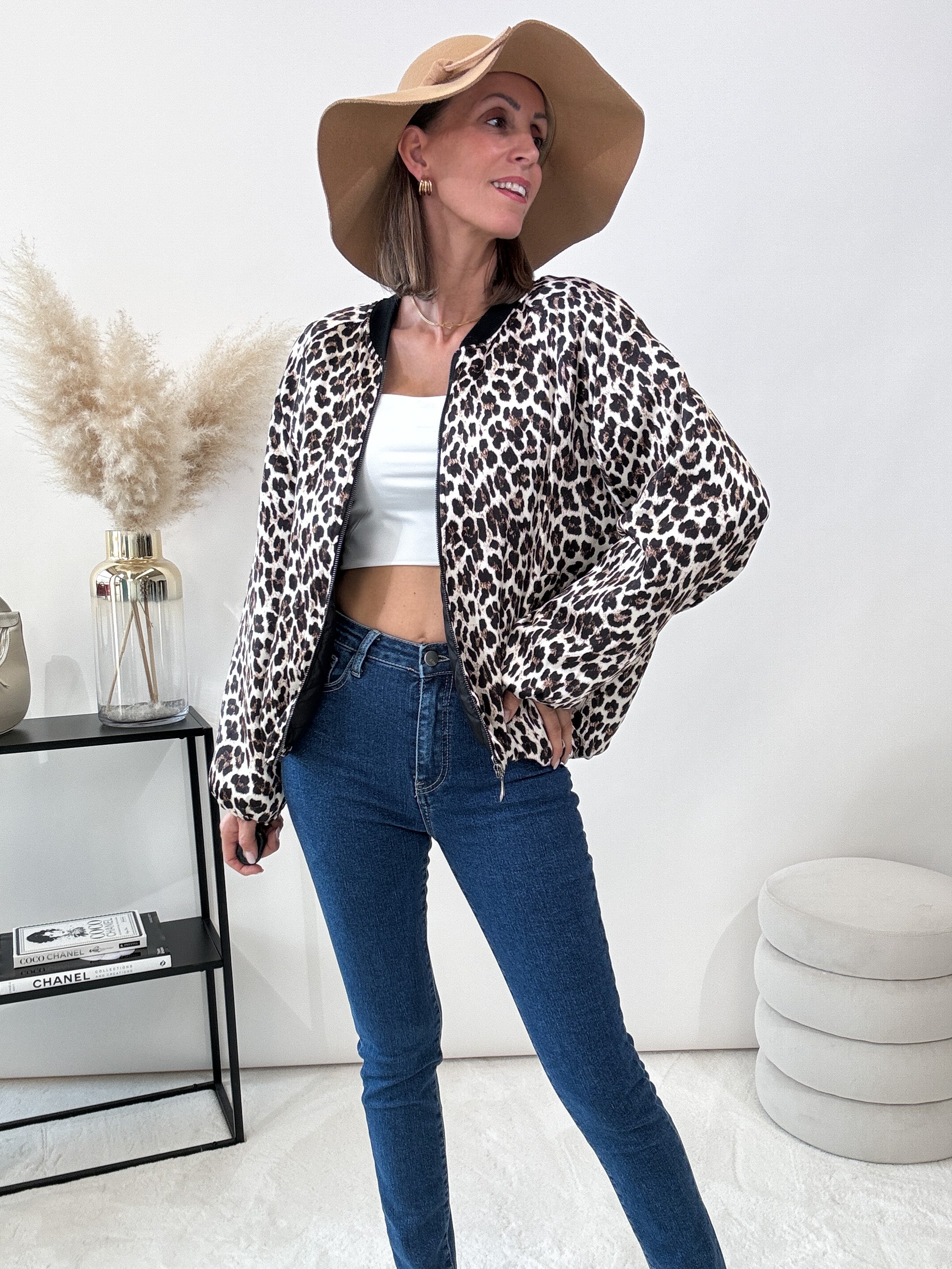 "Silk Leo" seidige Viskose Bomberjacke - beige