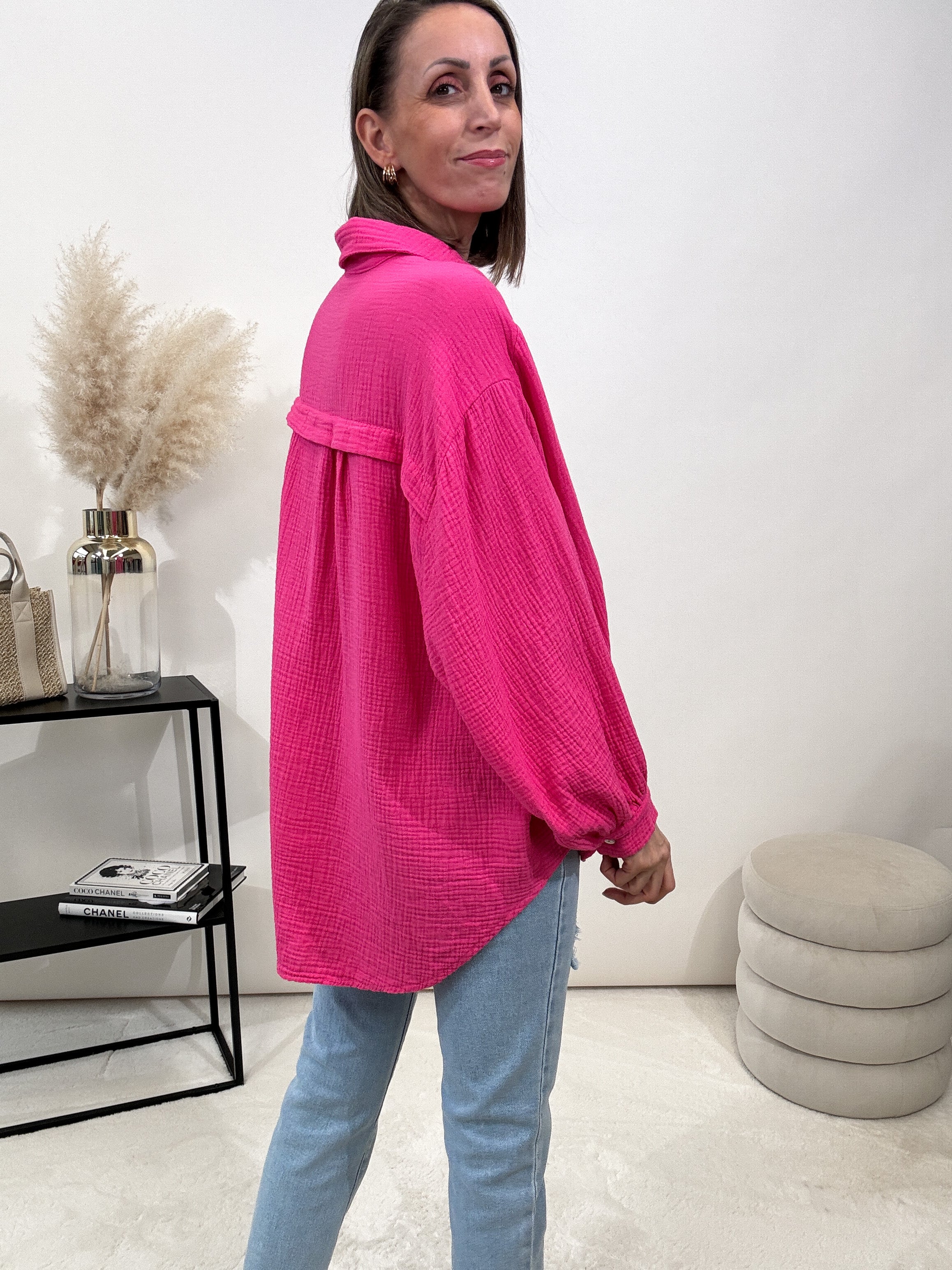 "Waffle Midi" kurze Bluse aus Baumwolle (Musselin)- pink