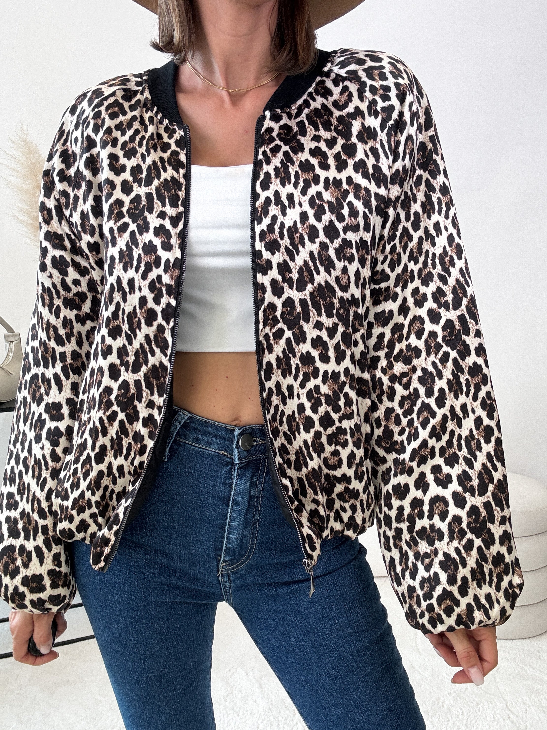 "Silk Leo" seidige Viskose Bomberjacke - beige