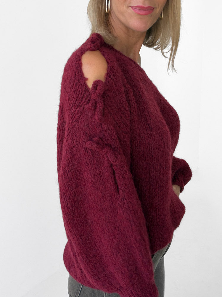 "Soft Bow" weicher Pullover mit Schleifen aus Wolle & Viskose - bordeaux