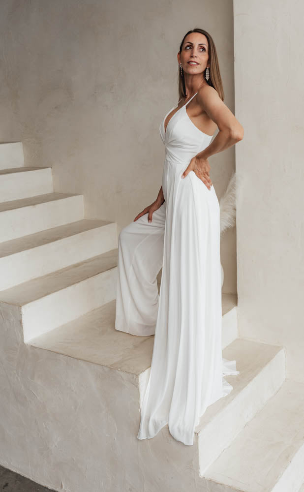 Langes elegantes Hosenkleid - weiss