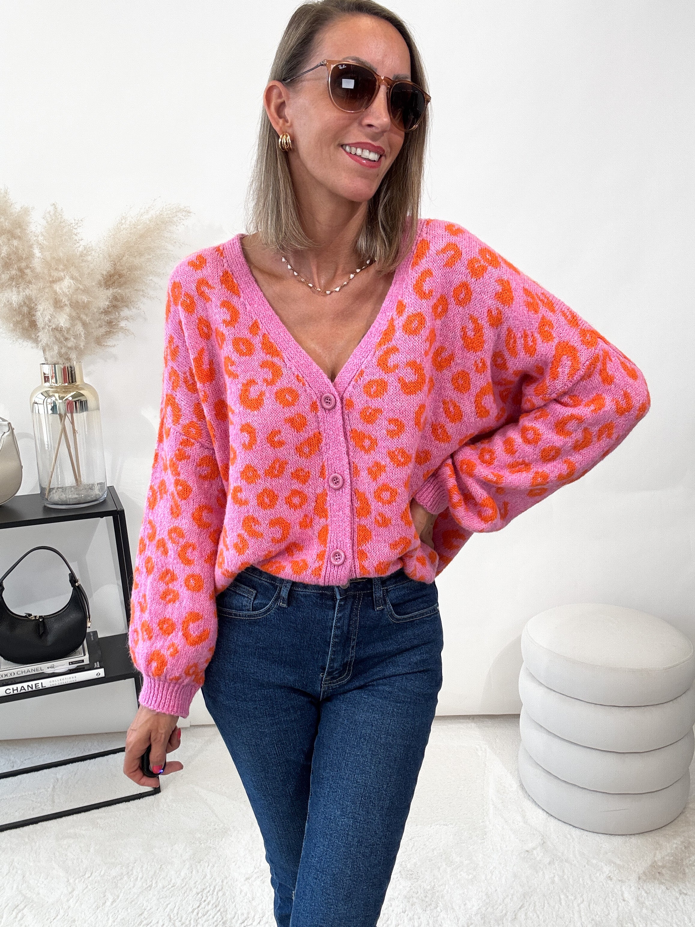 "Firenze" kuscheliger Leo Cardigan - pink/orange