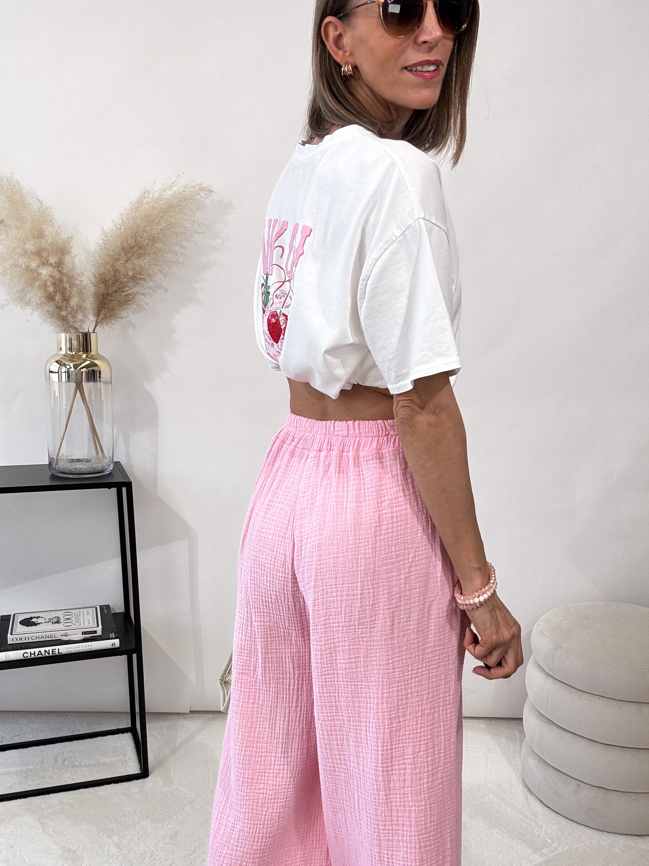 "Musselin Pants" Hose aus Baumwolle - candyrose