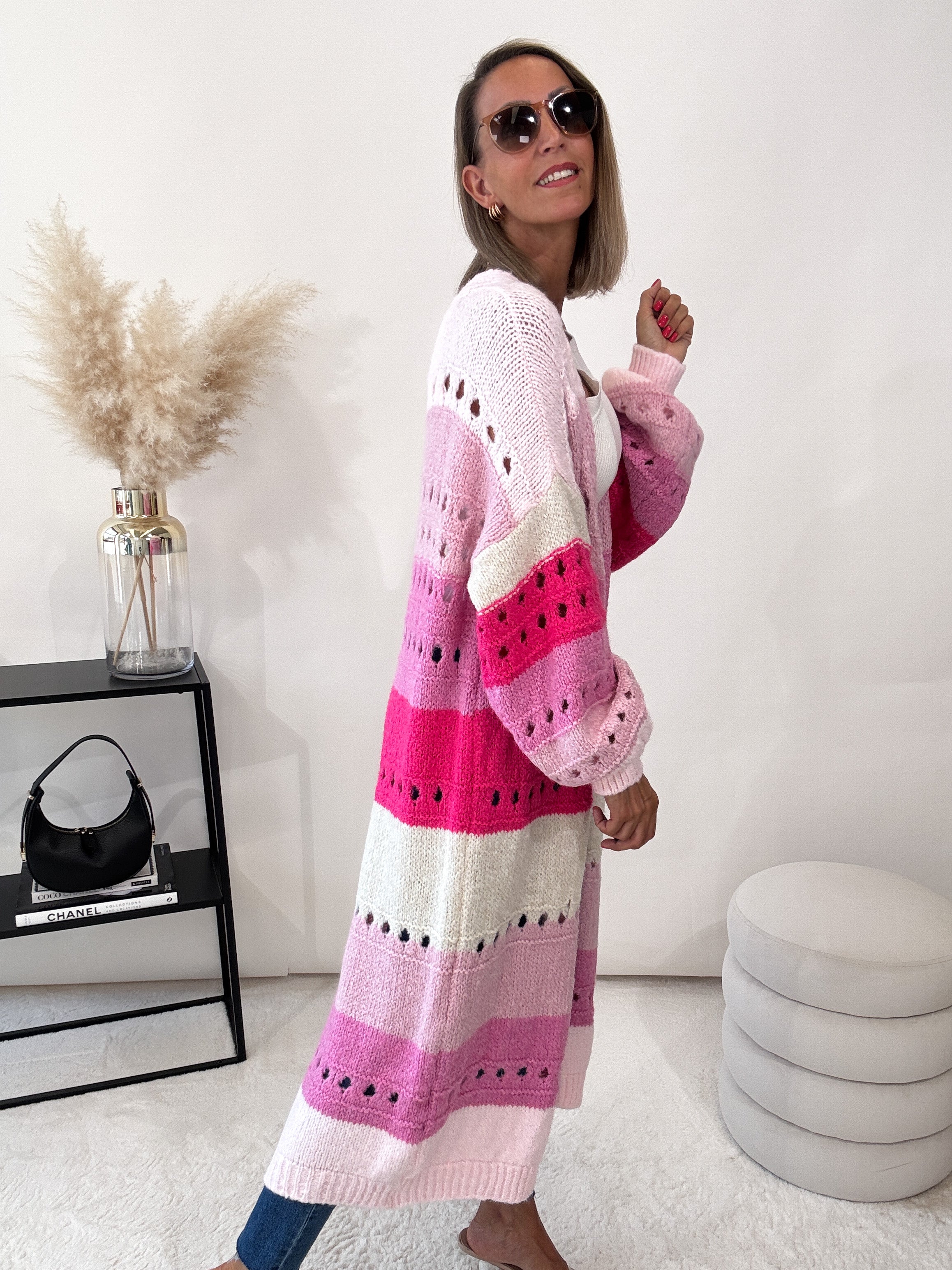 "Catania Maxi" langer, weicher Cardigan - rosa