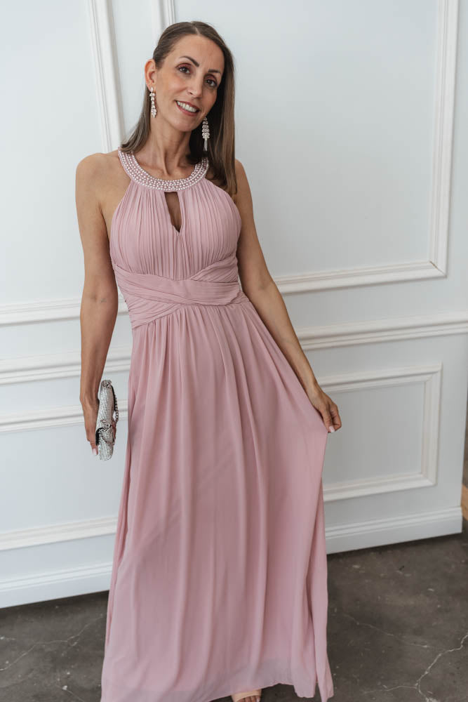 B-WARE: Langes elegantes Abendkleid - rosa  (Größe M)