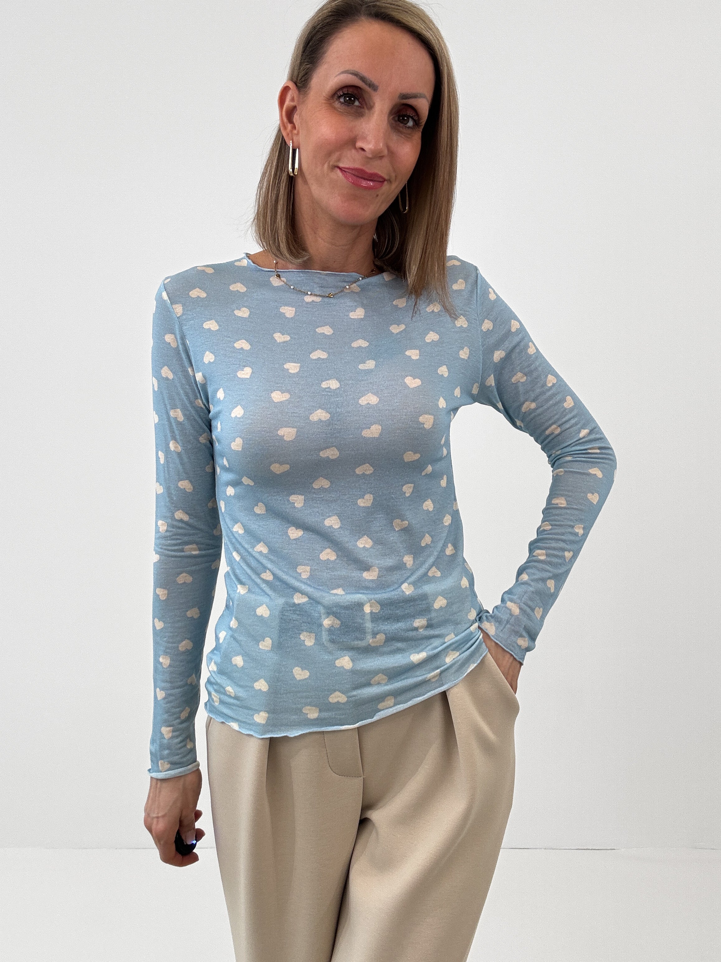 "Como Herz" kuscheliges Cashmere Longshirt - hellblau