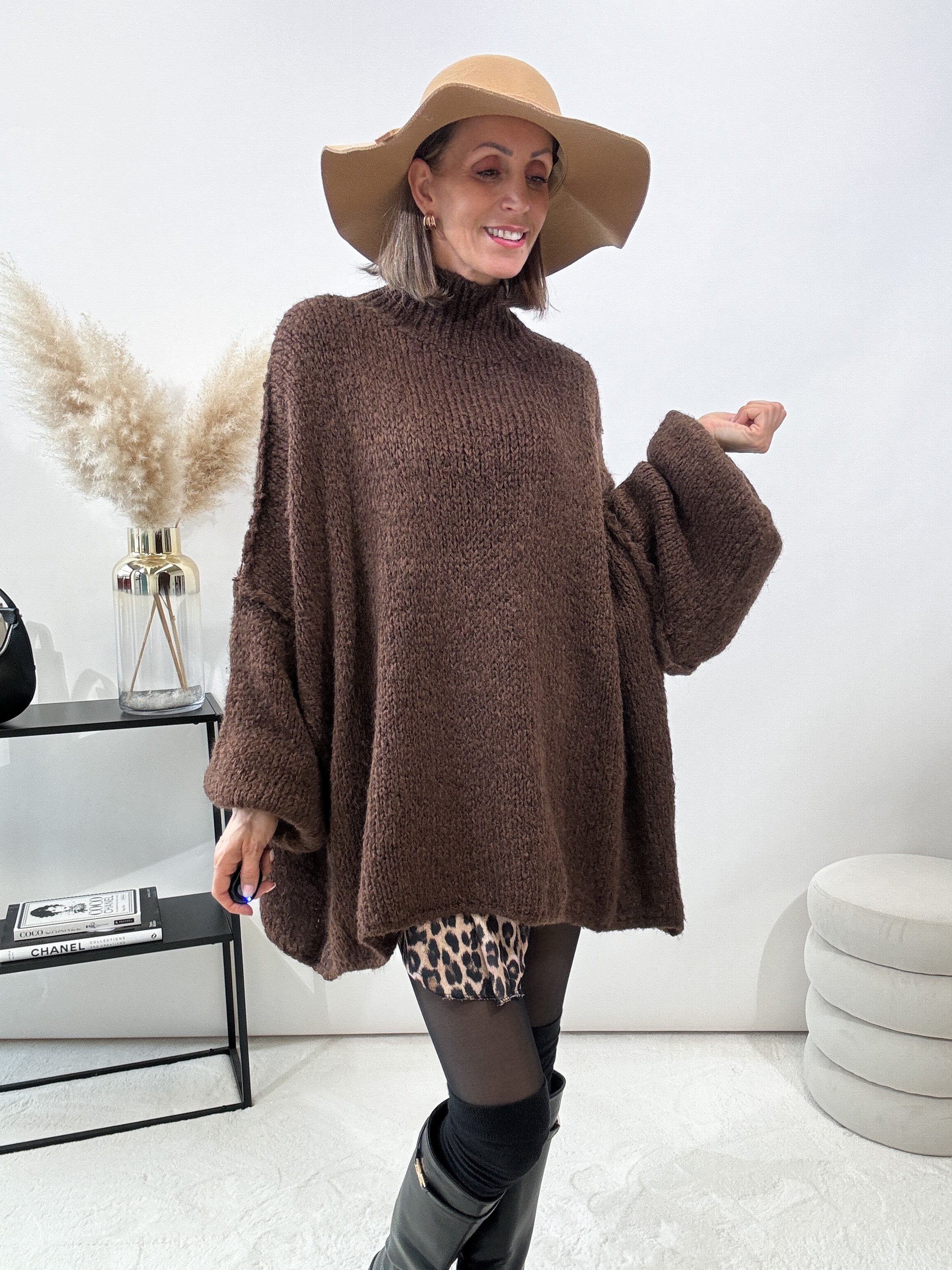 "Cozy Midi" kuscheliger Oversize Pulli - dunkelbraun
