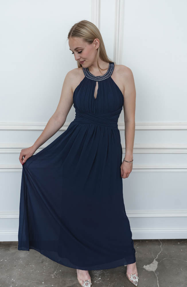B-WARE: Langes elegantes Abendkleid - marineblau (Größe S)