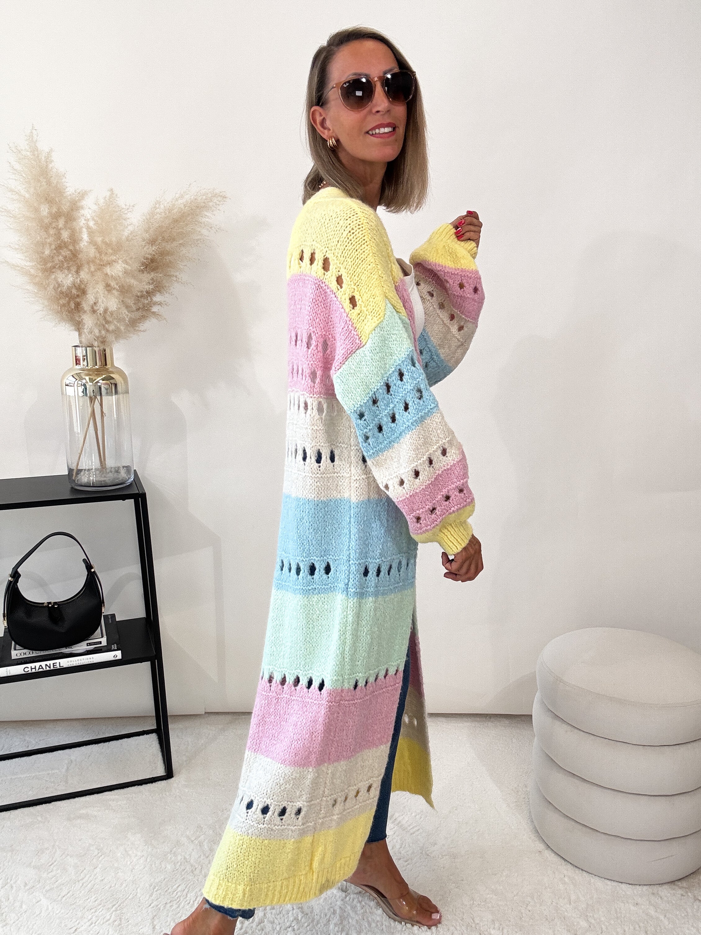 "Catania Maxi" langer, weicher Cardigan - pastelbunt