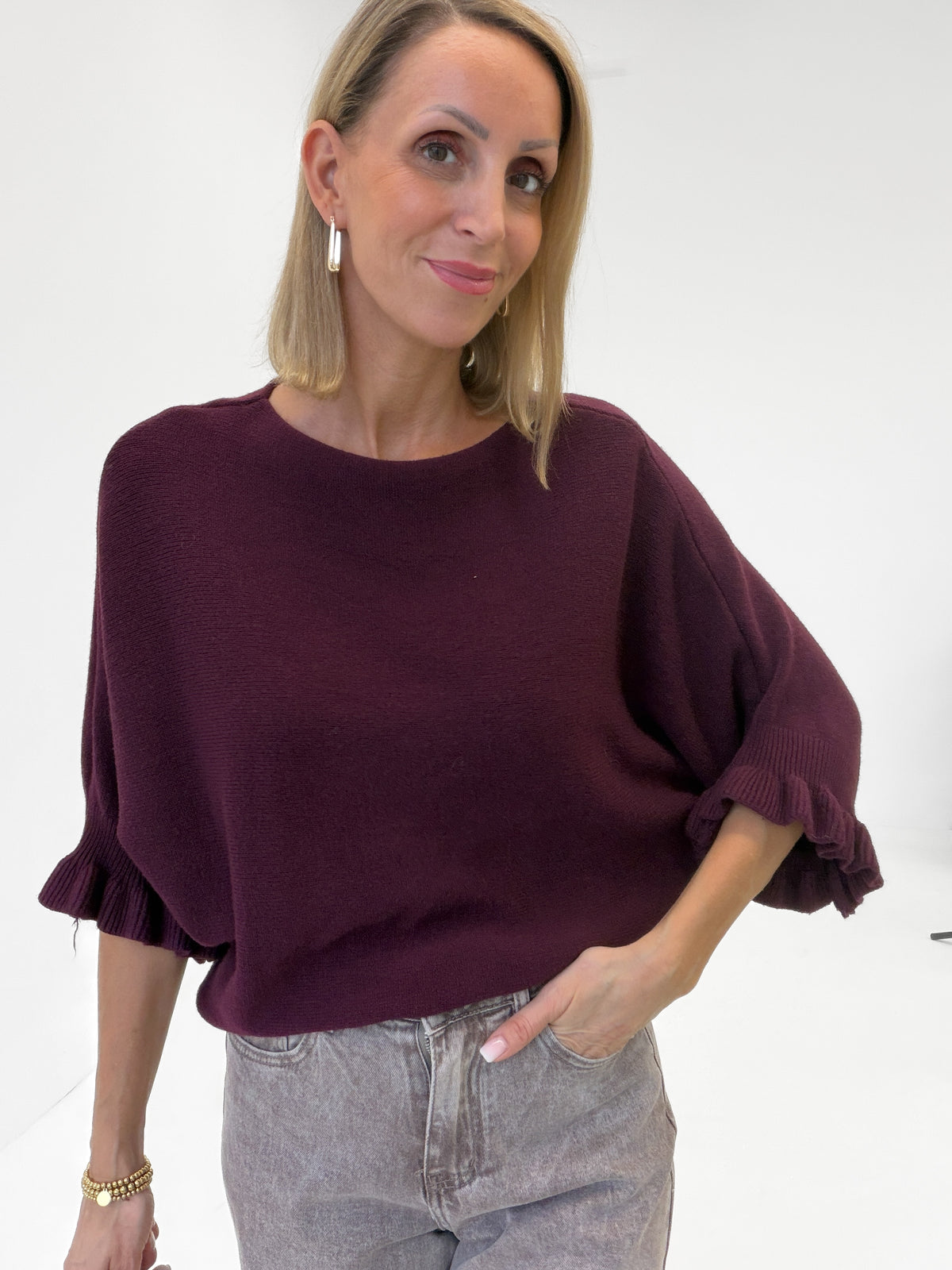 "Vicenza Volant" weicher Pullover mit Viscose - plum