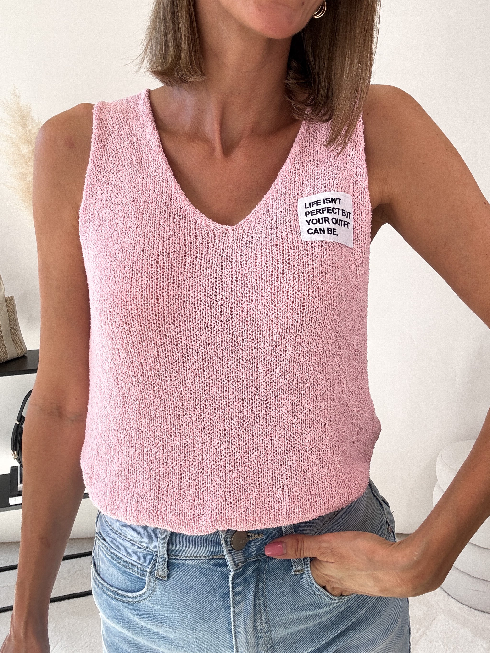 "Live isn't perfect" Top - rosa