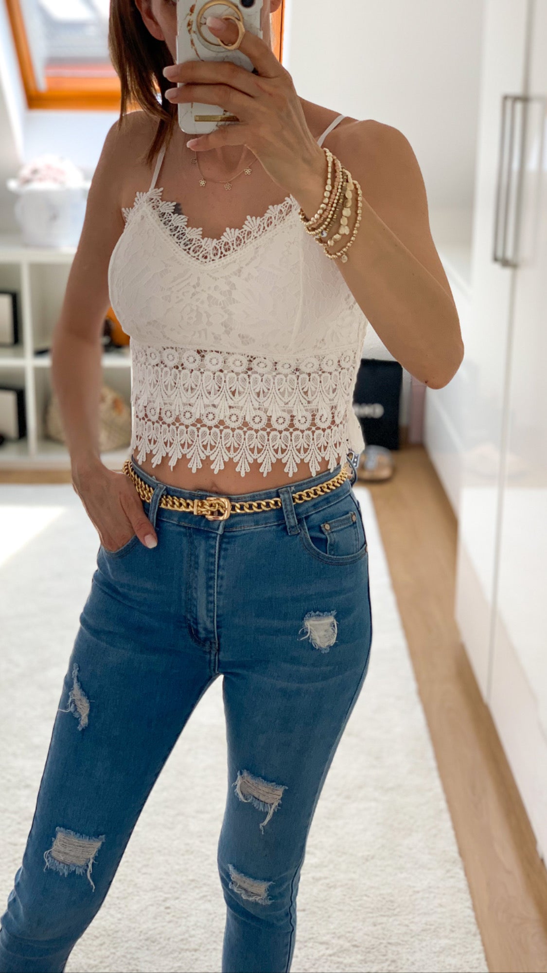 "Leah" Crop Top Lace - weiss