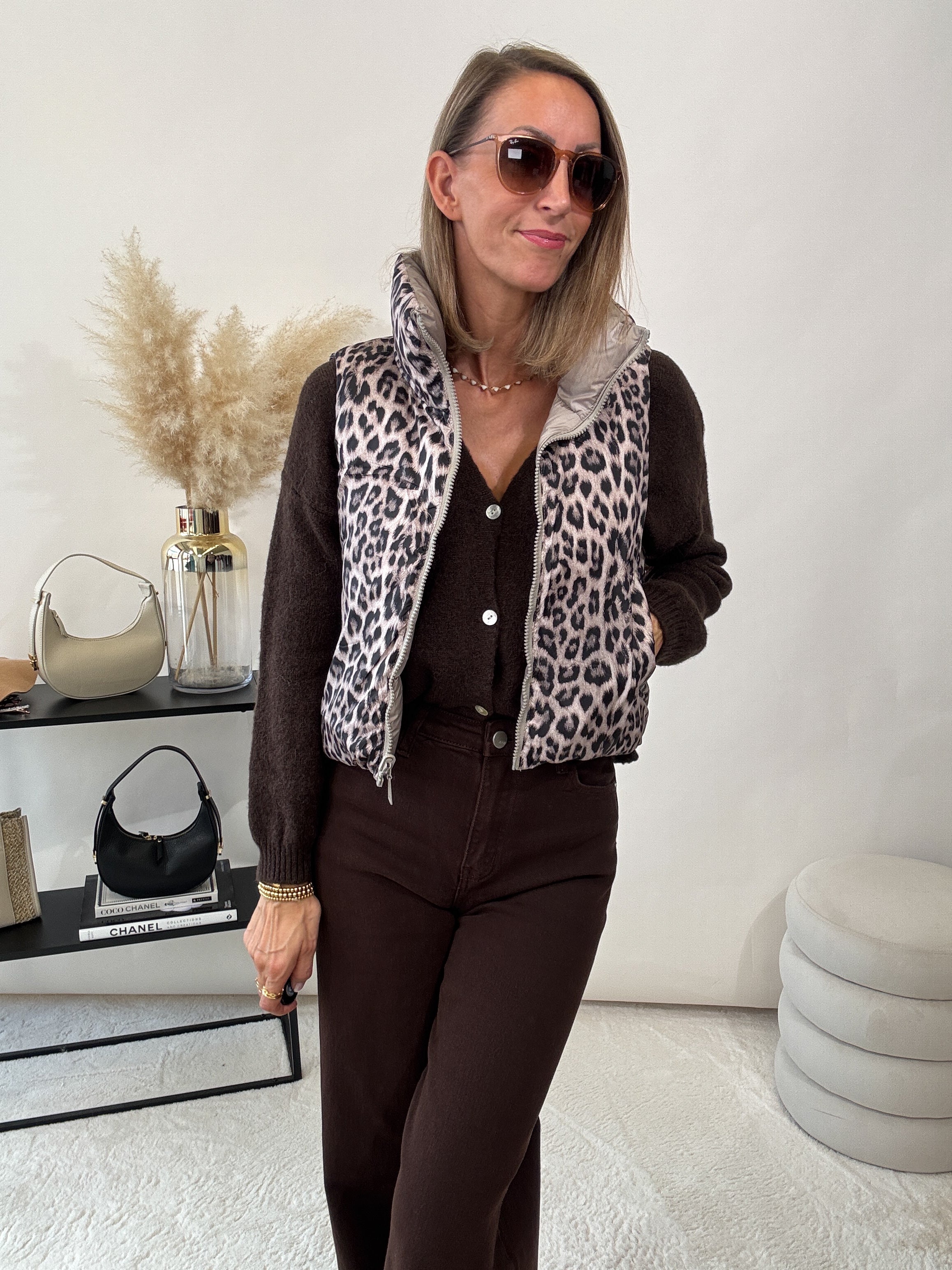 "Giro" kurze Leo-Wendeweste - beige
