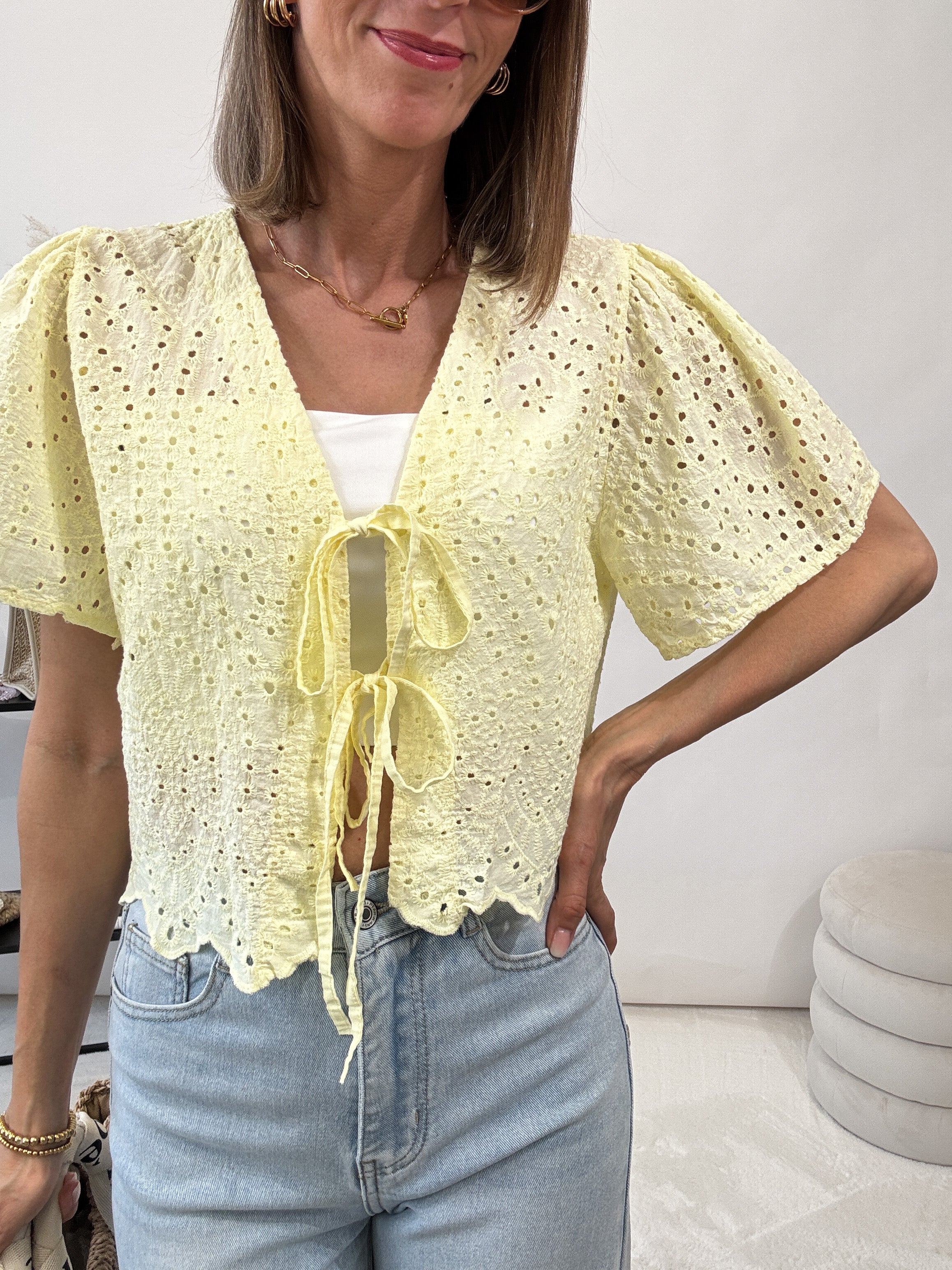 "Boho Bow" Bluse mit Schleifen - hellgelb