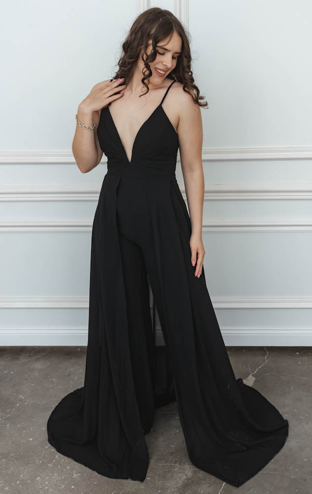B-WARE: Langes elegantes Hosenkleid - schwarz (Größe S)