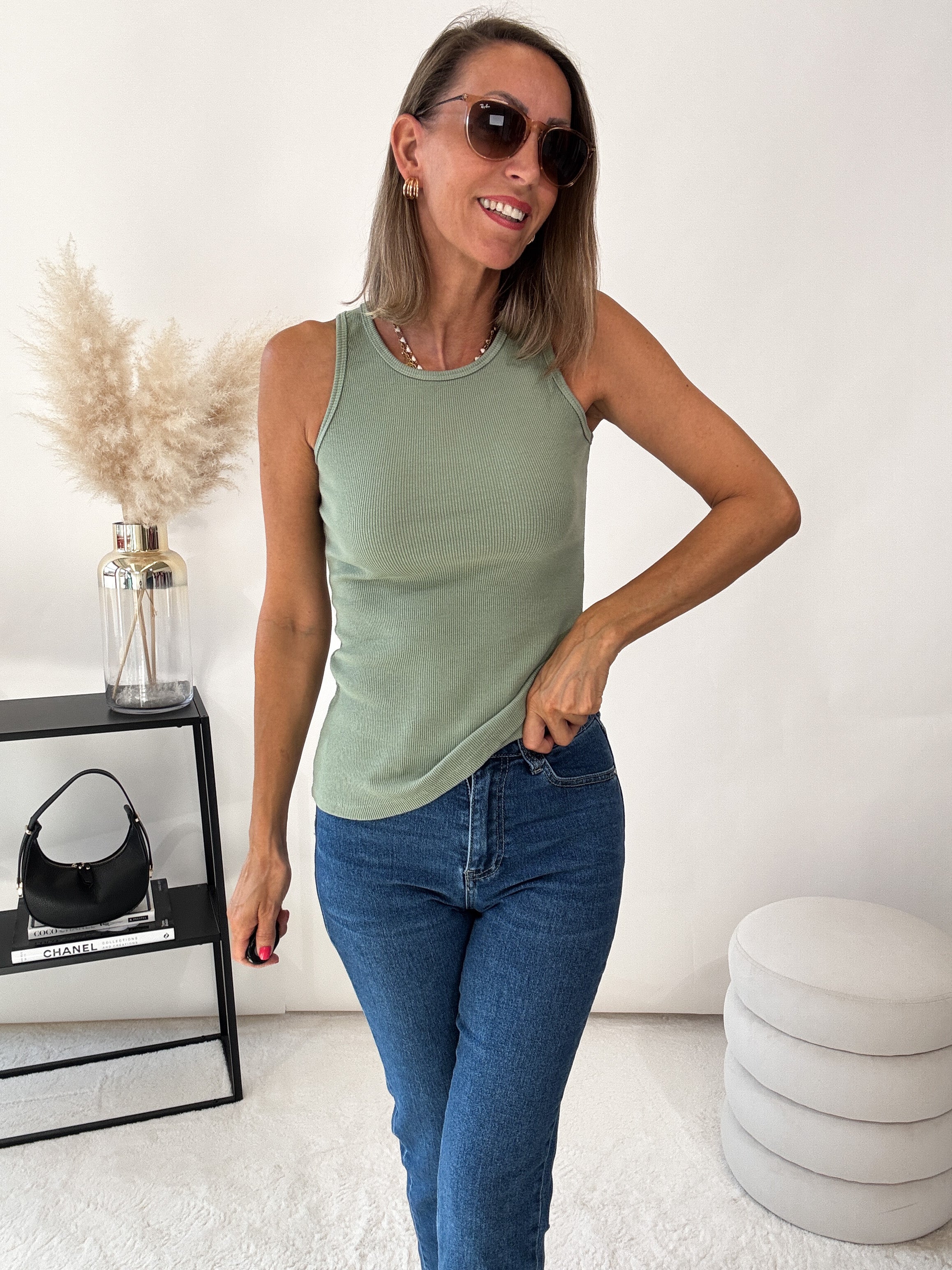 "Trapani" süßes Top aus Baumwolle - matcha green