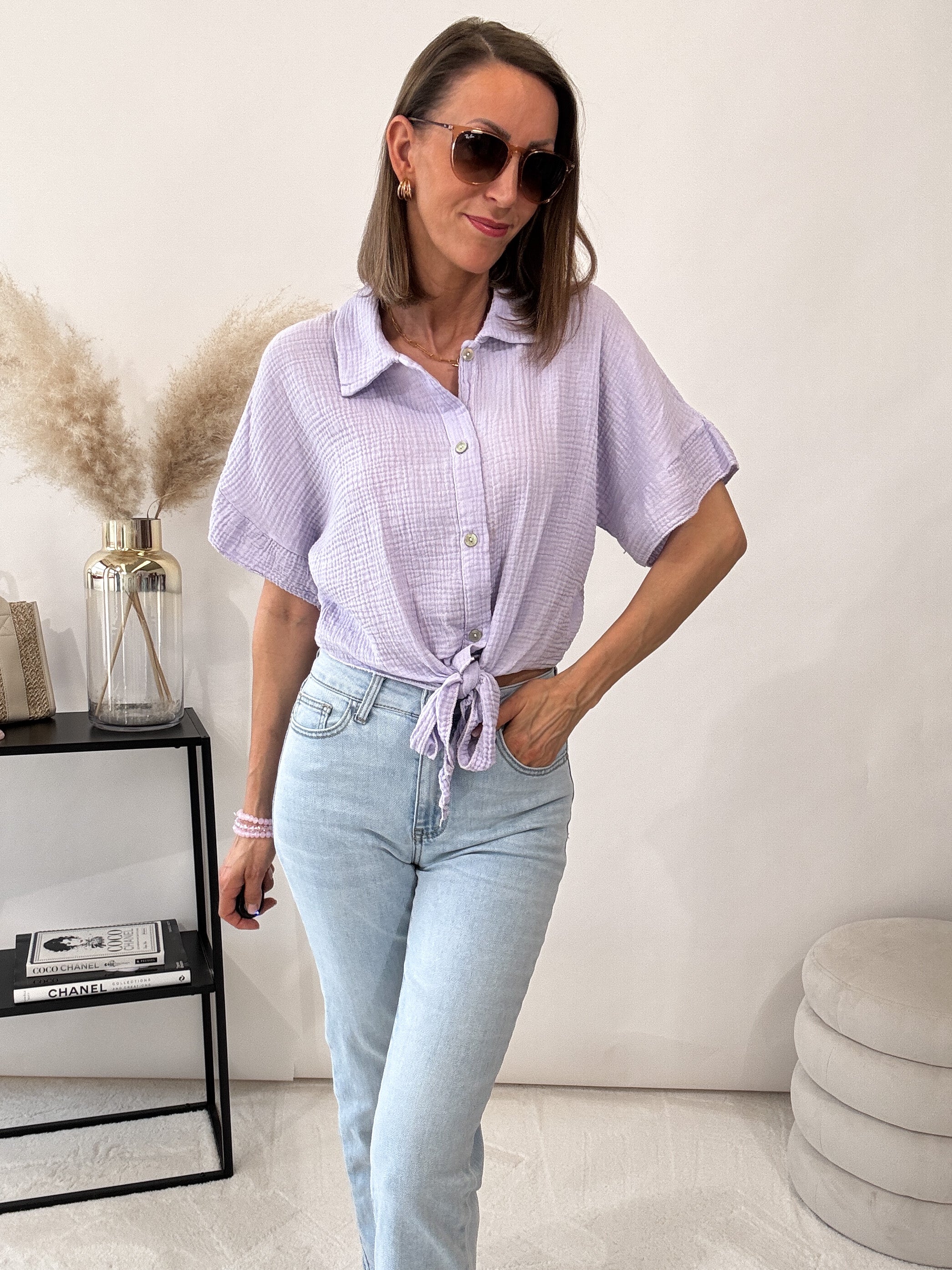 "Musselin" kurze Bluse aus Baumwolle - flieder