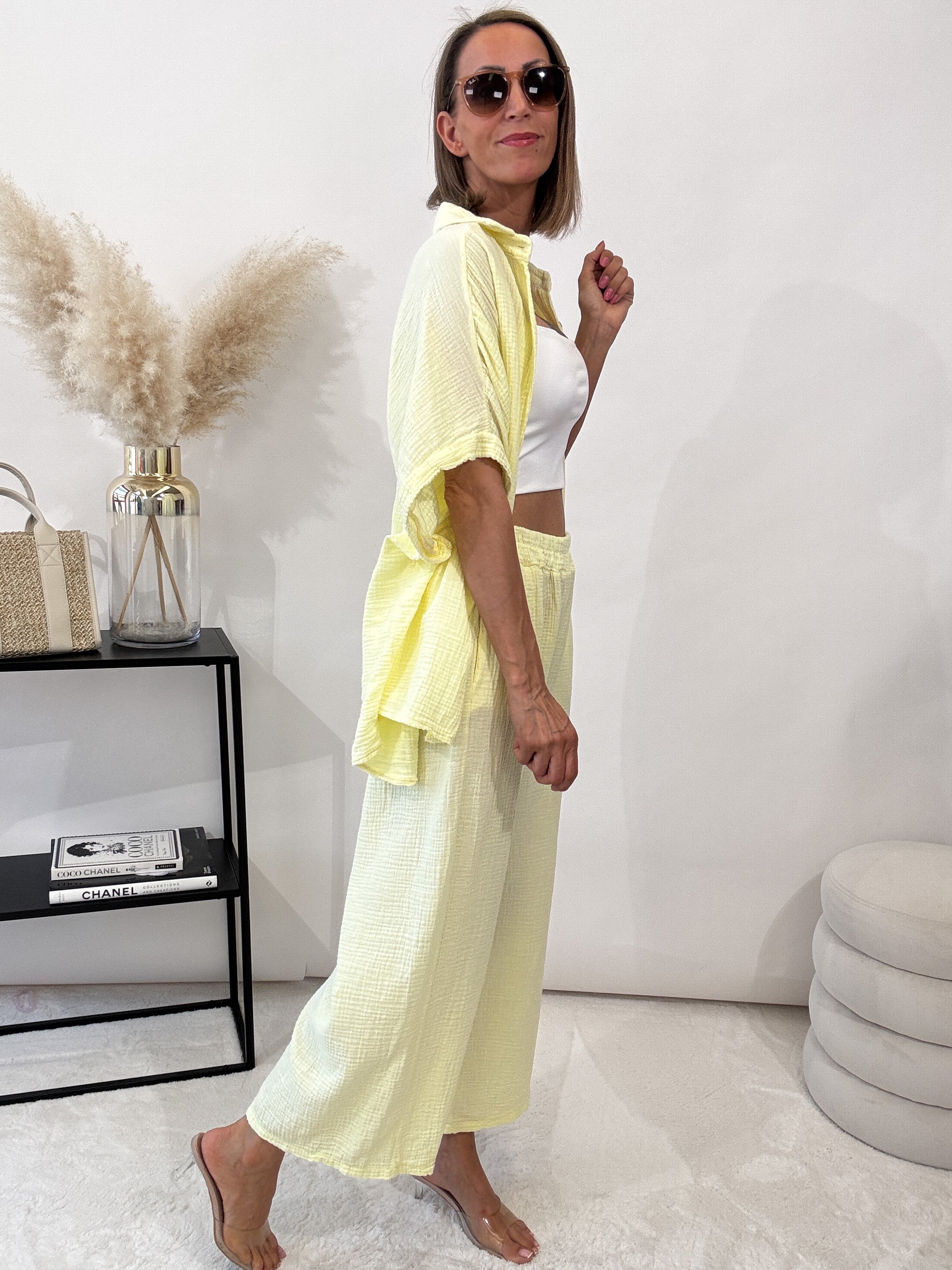 "Waffle Culotte" Hose aus Musselin - hellgelb