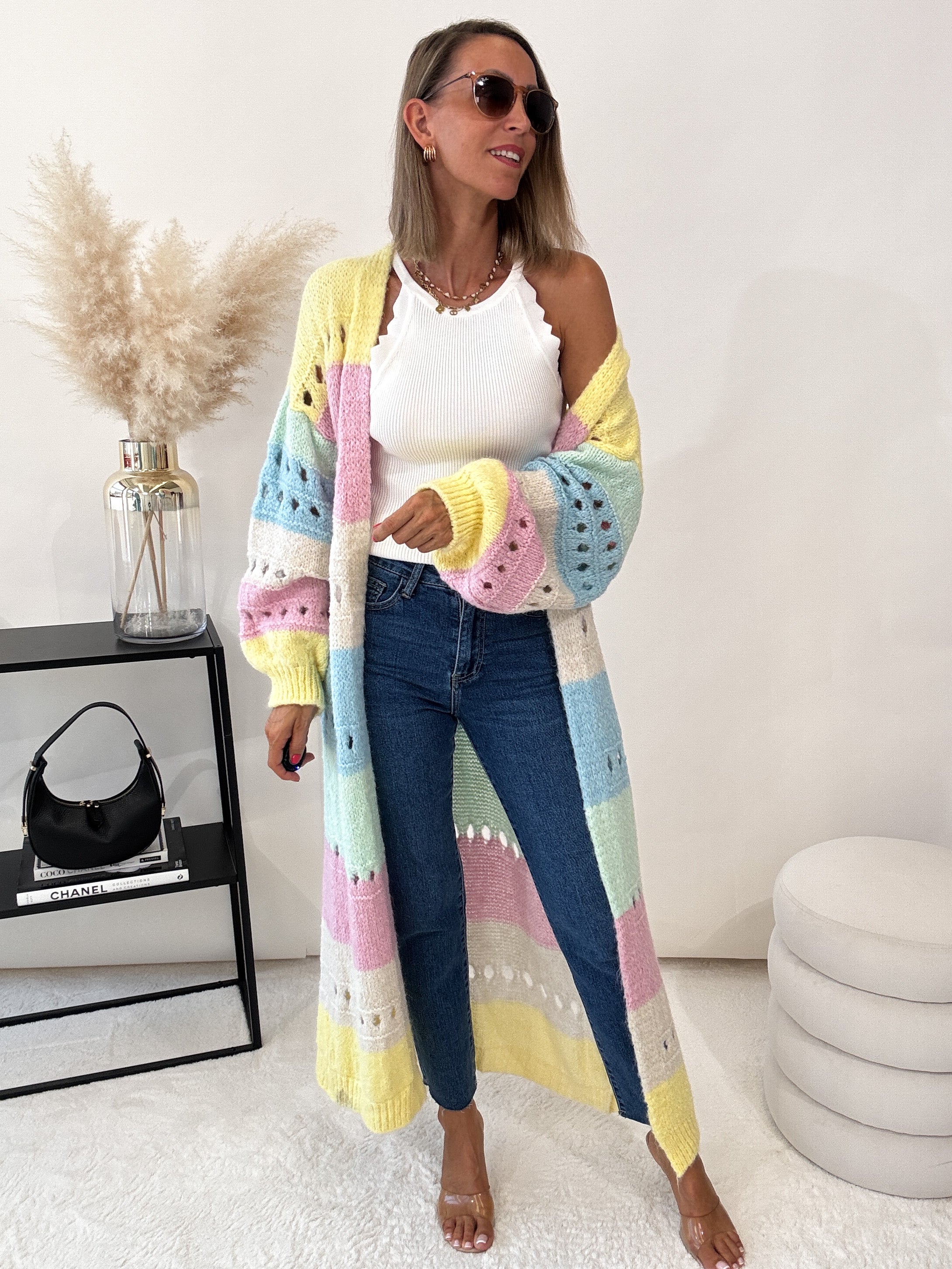 "Catania Maxi" langer, weicher Cardigan - pastelbunt