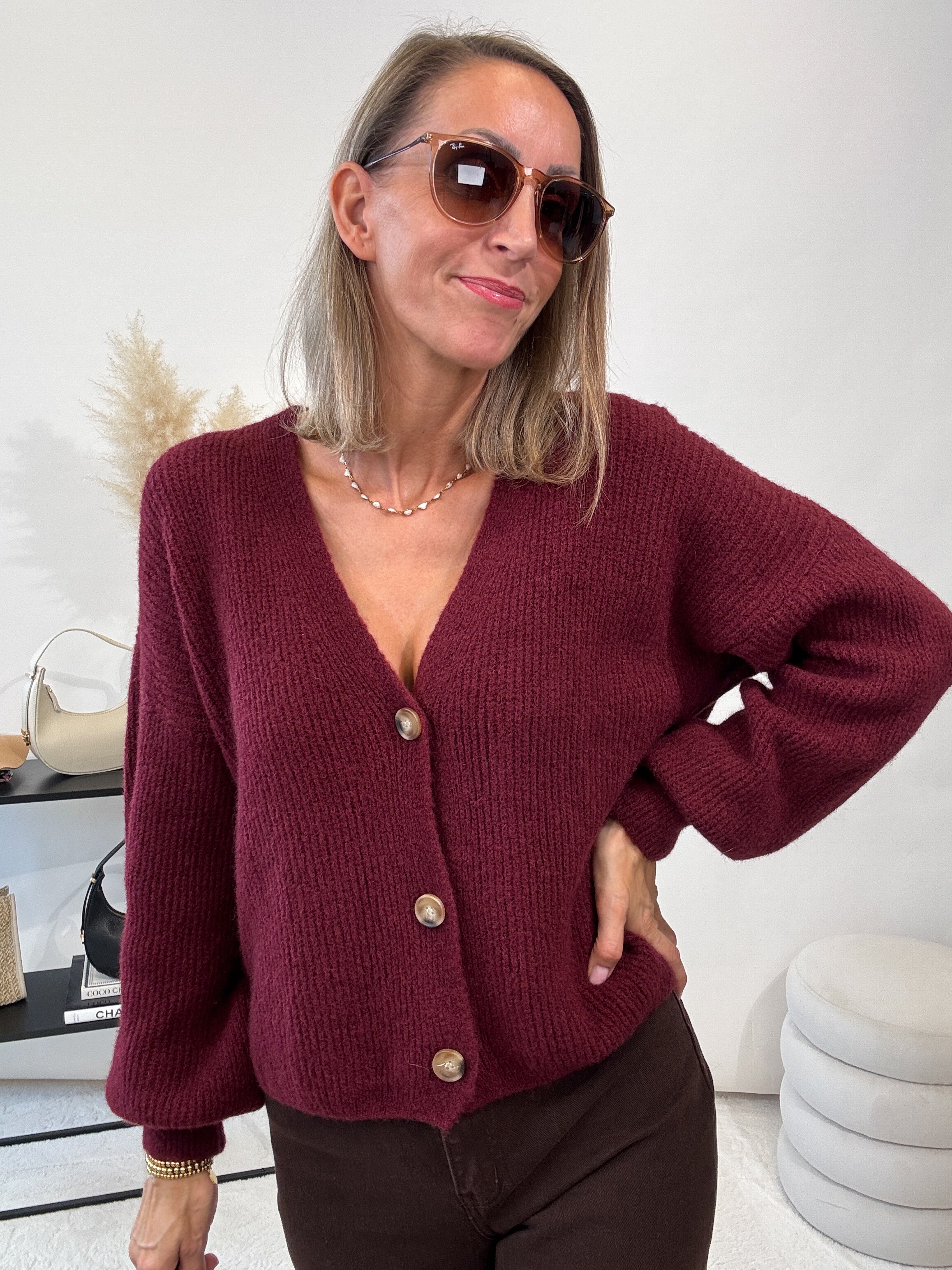 "New York" kuscheliger Cardigan - bordeaux
