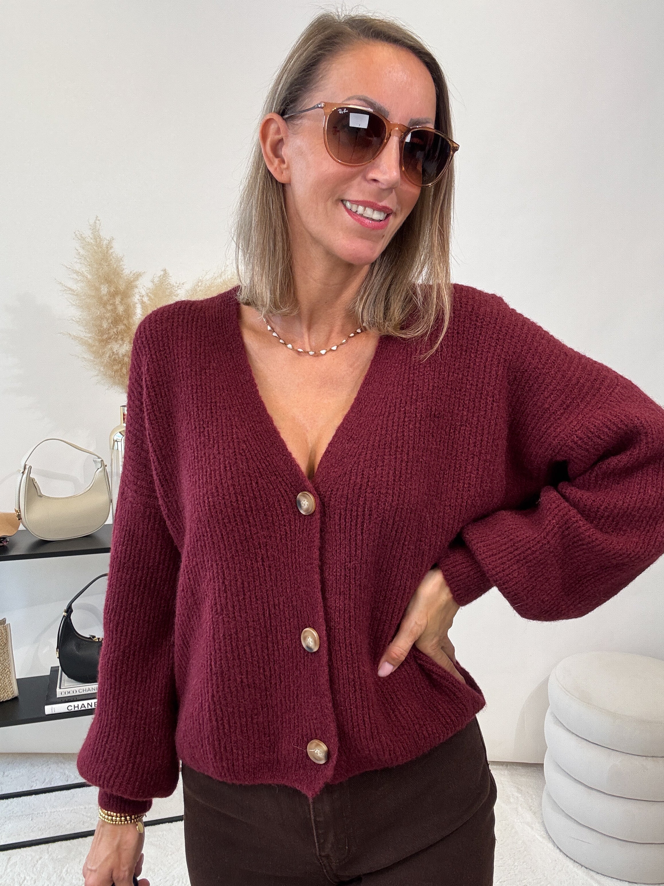 "New York" kuscheliger Cardigan - bordeaux