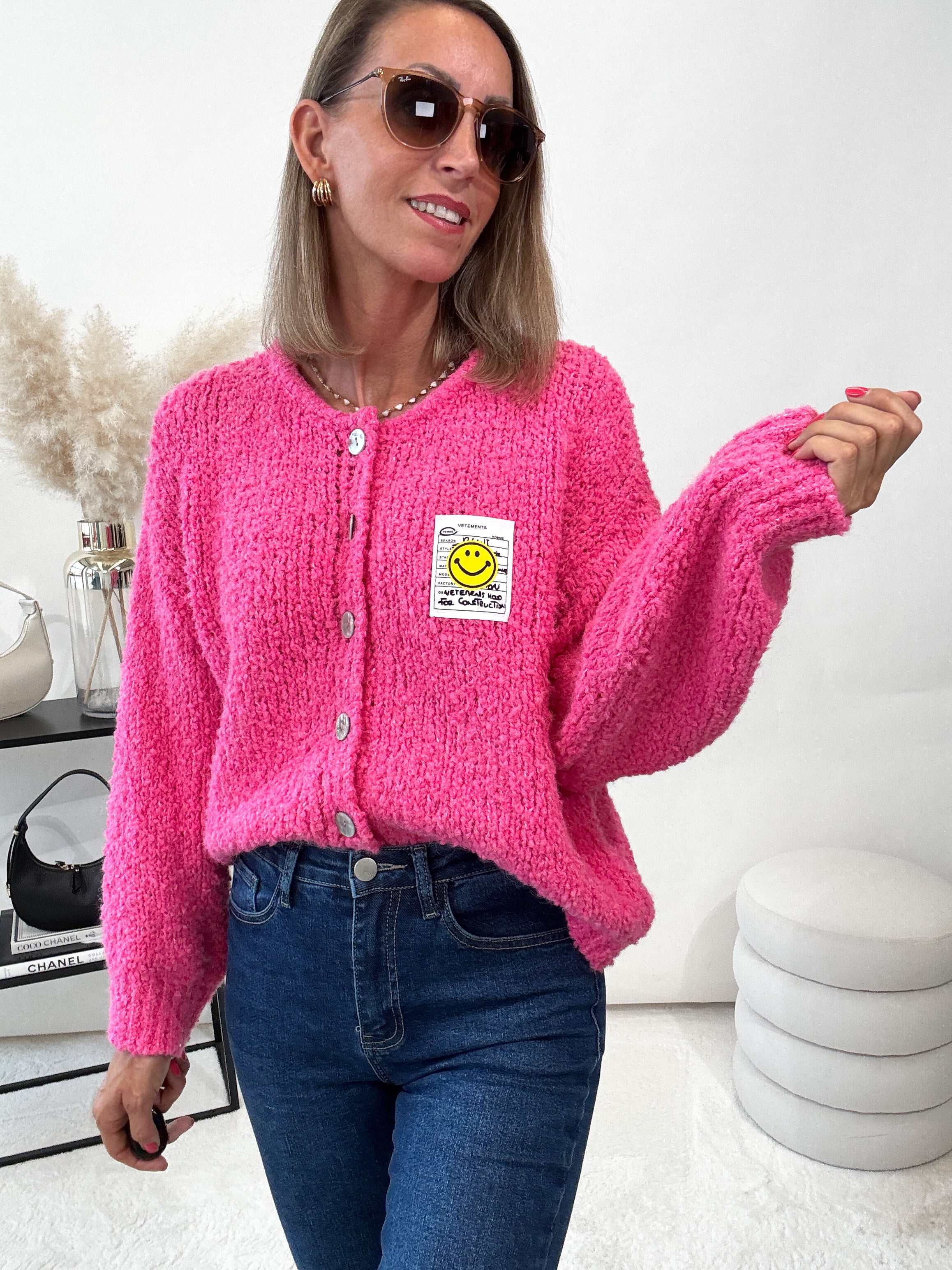 "Bari" kuscheliger Boucle Cardigan- candy pink