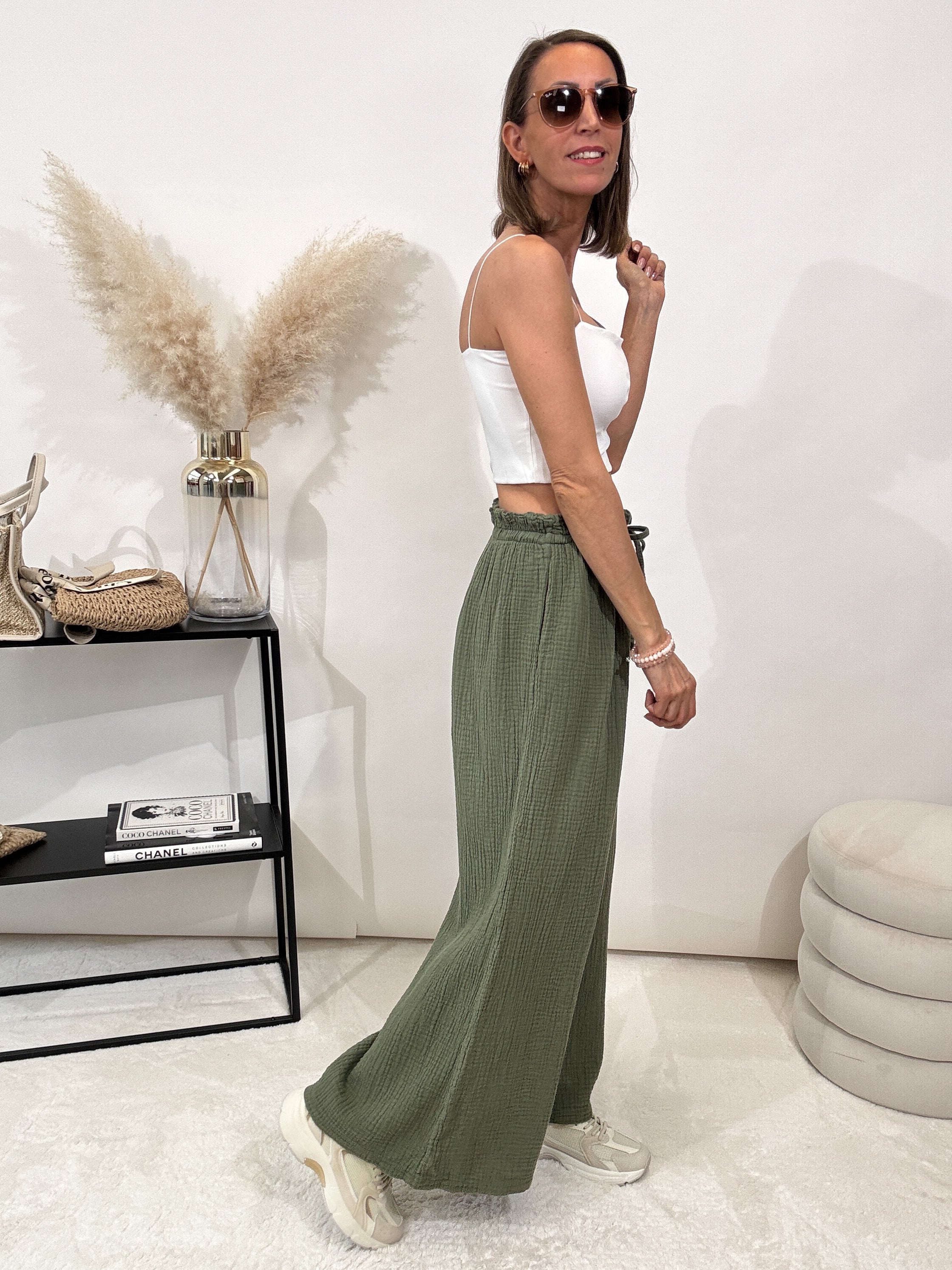 "Musselin Pants 2.0" Hose aus Baumwolle (bis Größe 44) - khaki
