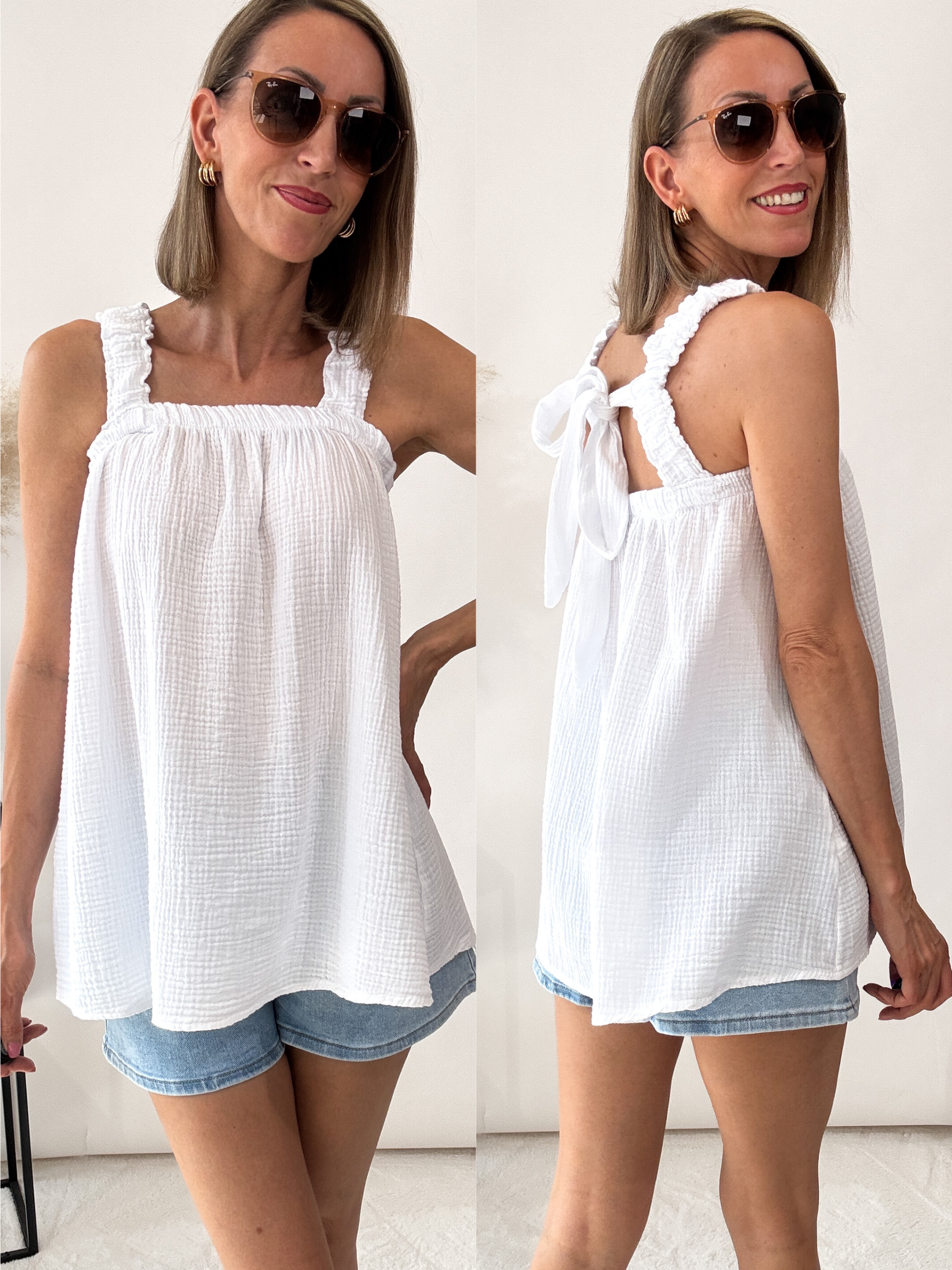 "Sweet Bow" Musselin Top aus Baumwolle - weiß