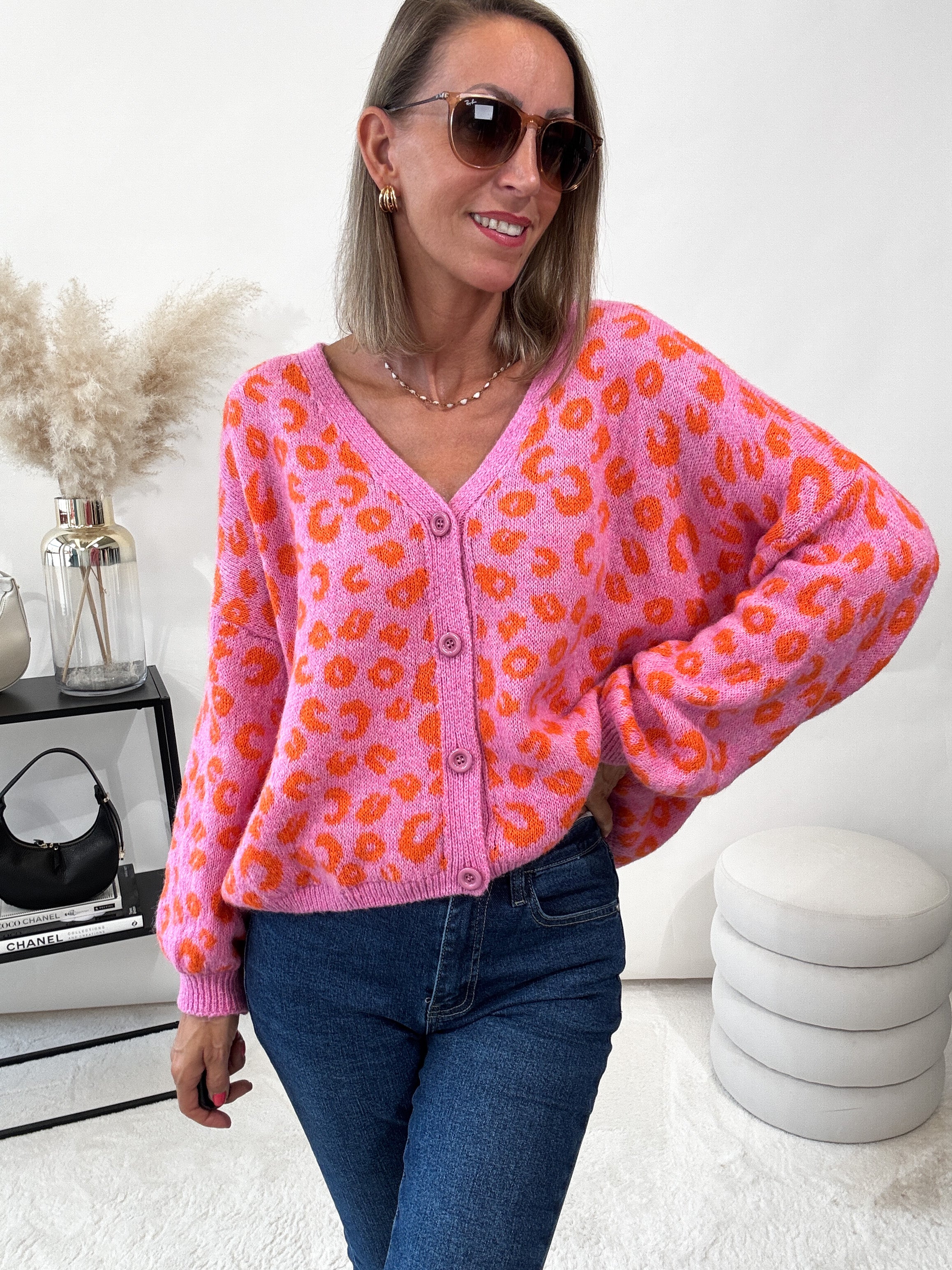 "Firenze" kuscheliger Leo Cardigan - pink/orange