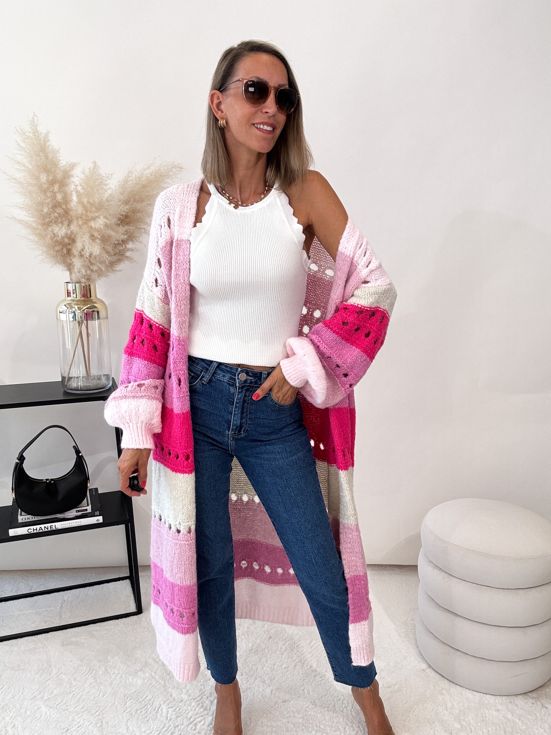 "Catania Maxi" langer, weicher Cardigan - rosa