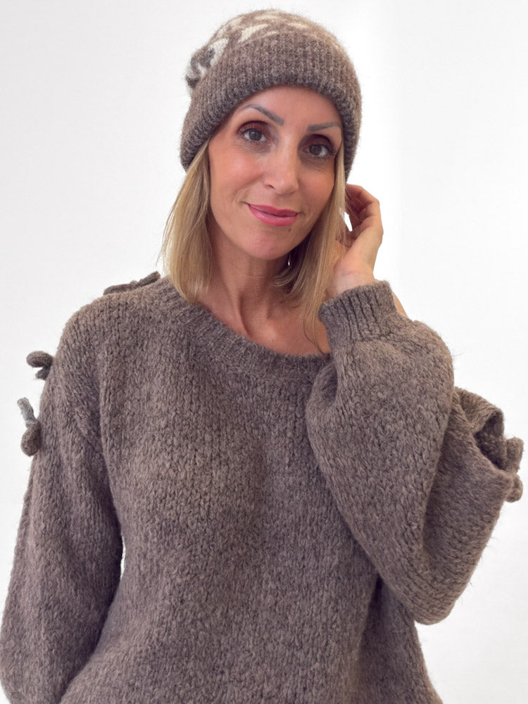 "Lilou Hat" kuschelige Leo Mütze aus Wolle - bordeaux/rosa