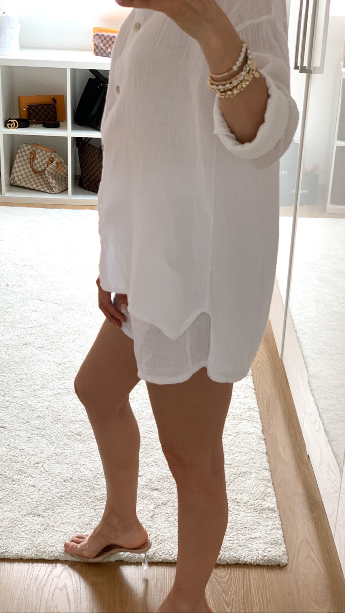 "Waffle Set" Bluse und Short aus Baumwolle - weiß