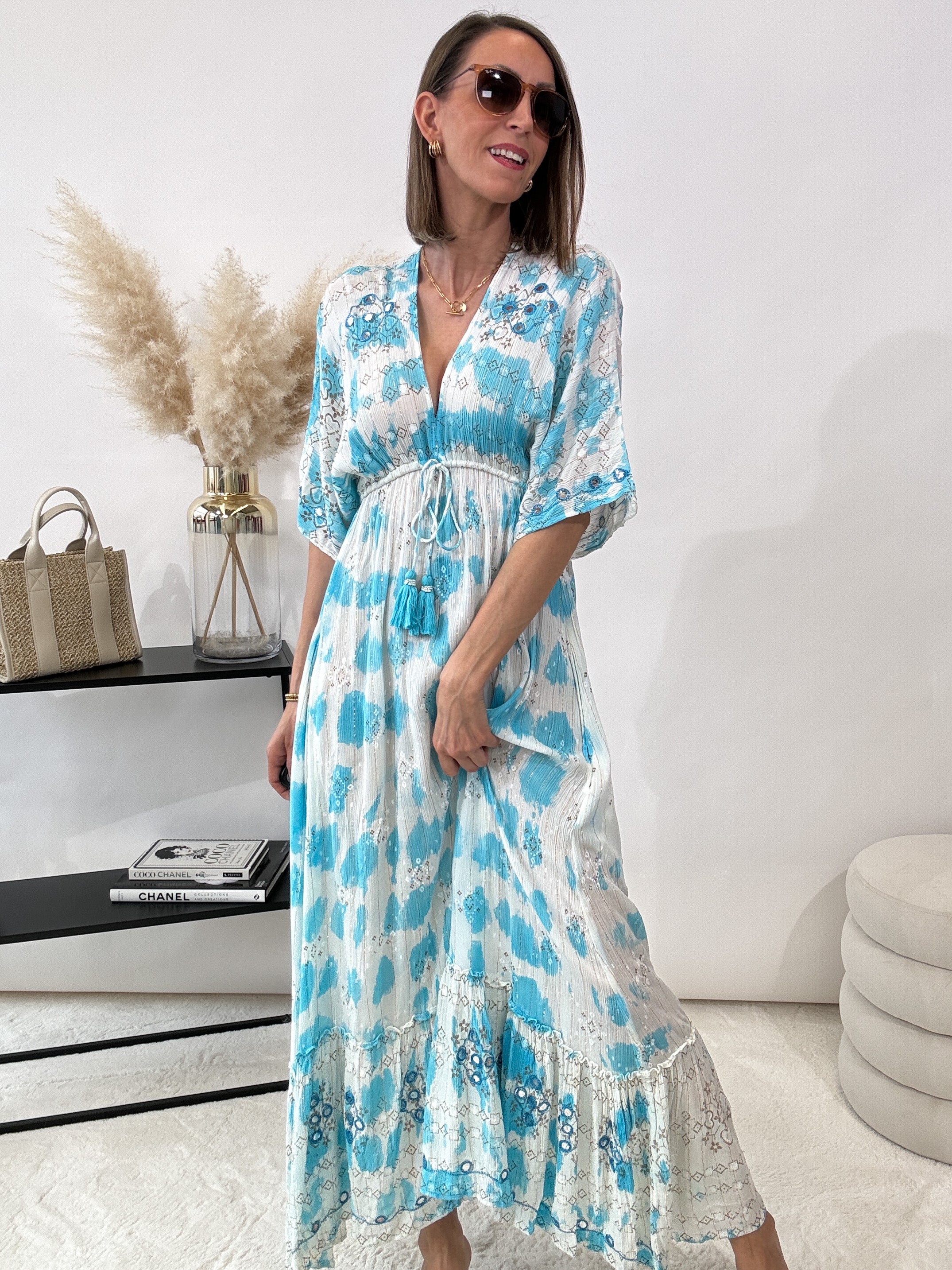 "Ibiza" Boho Maxikleid - blau