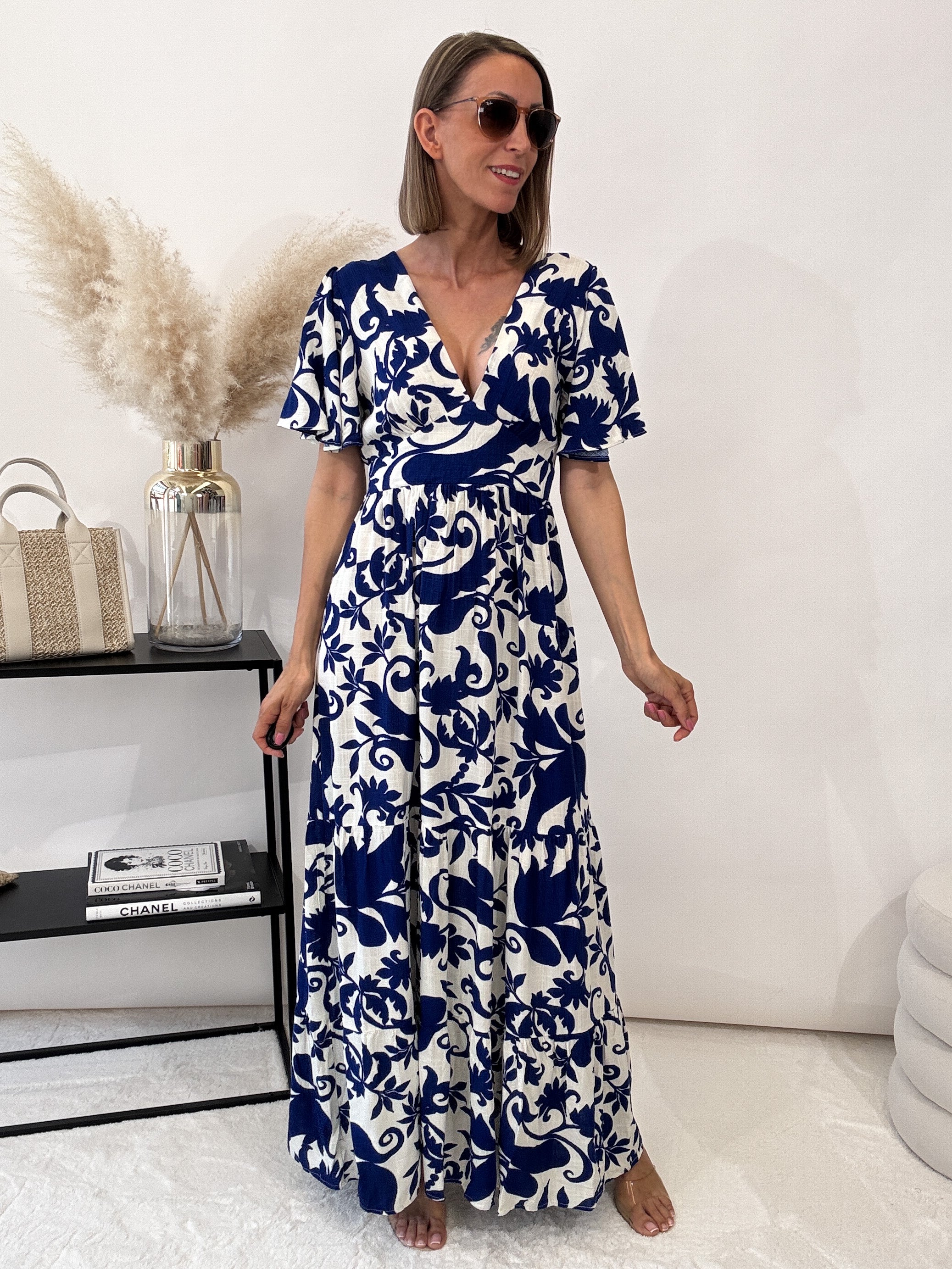 "Flower Dress" Kleid - weiß/blau