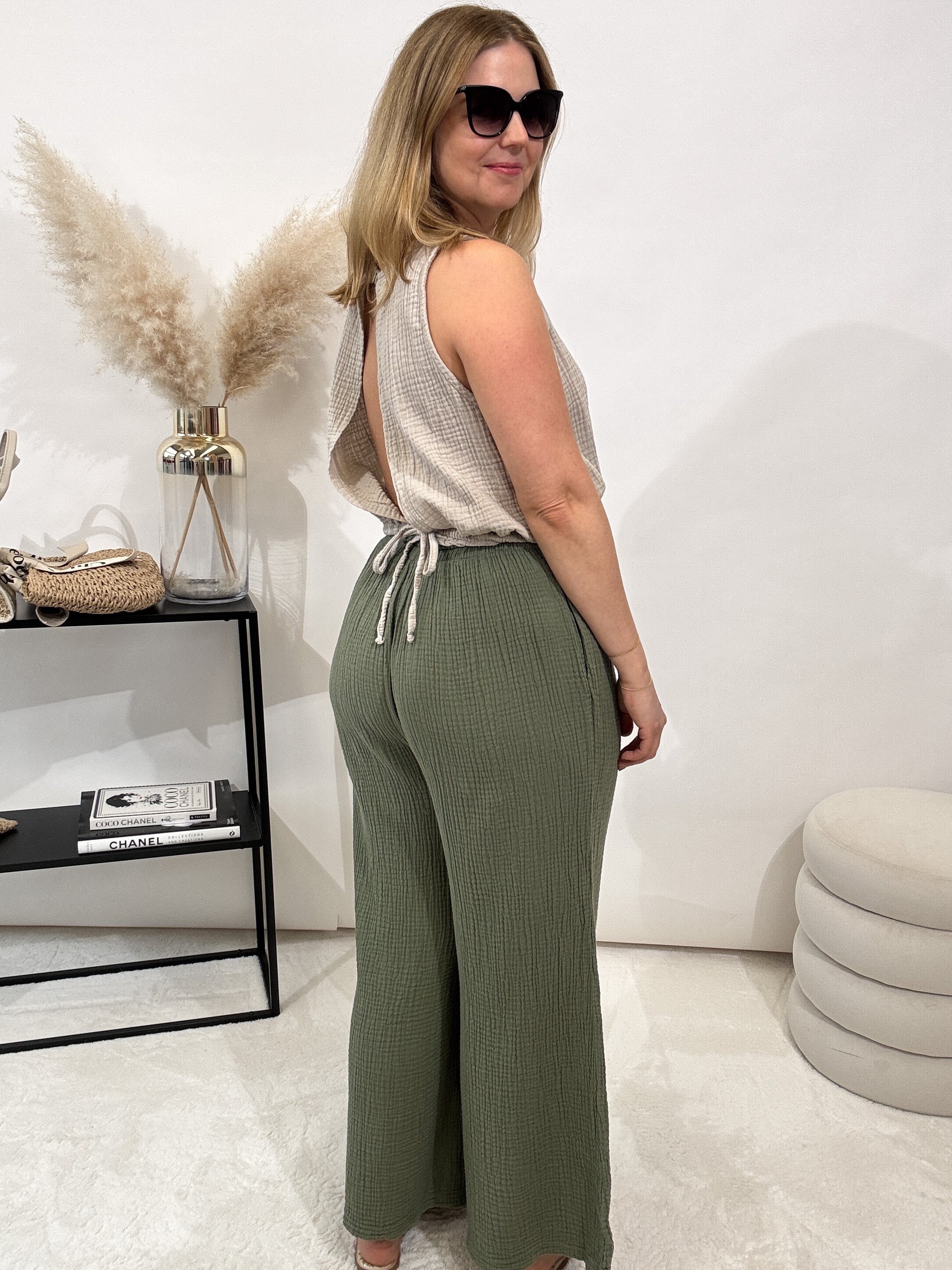"Musselin Pants 2.0" Hose aus Baumwolle (bis Größe 44) - khaki