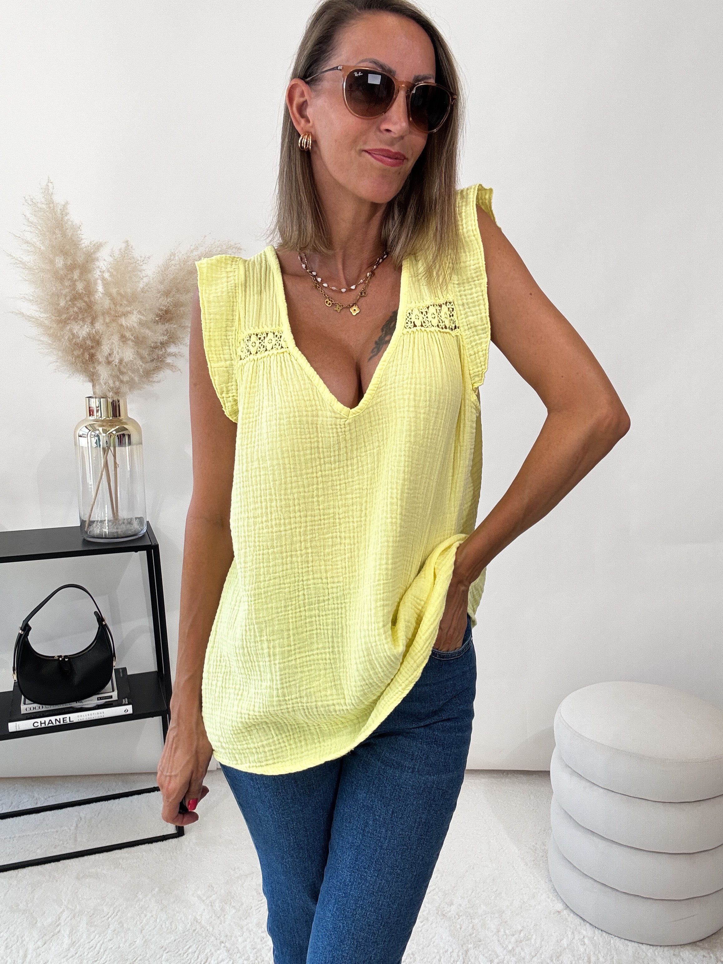 "Sunny Waffle" Musselin Top aus Baumwolle - gelb