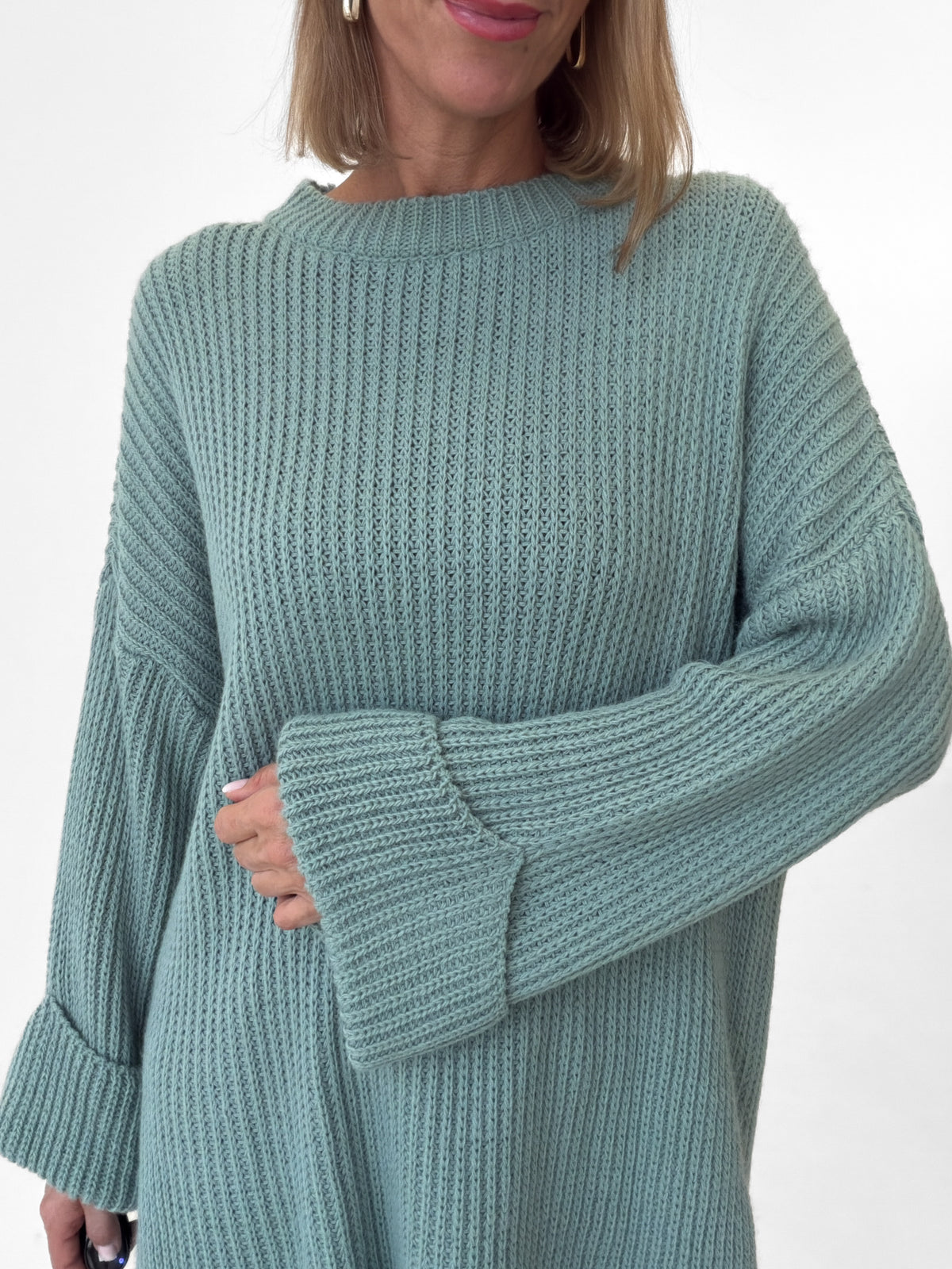Strickpullover mit Schlitz - salbei